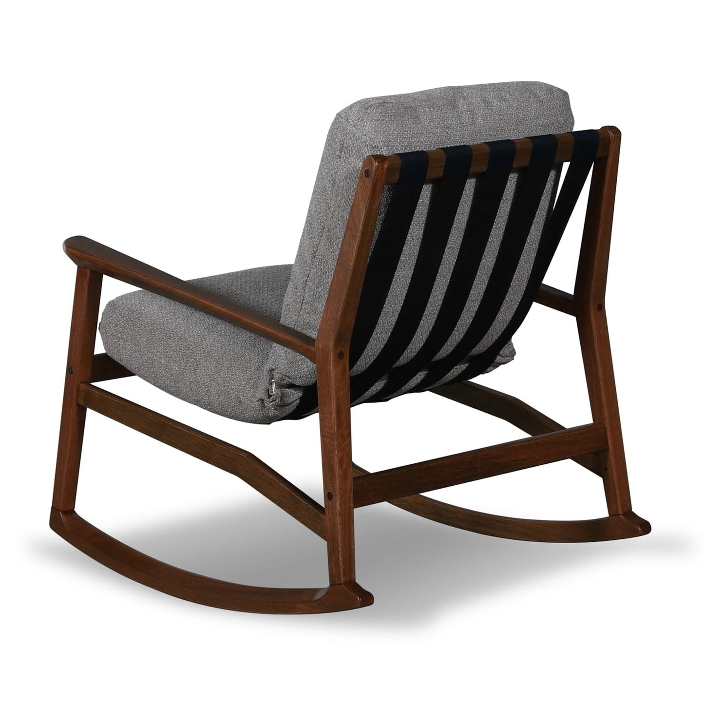 Grain Wood Furniture Solid Wood Mid Century Rocking Chair with Off-White Performance Boucle Cushions