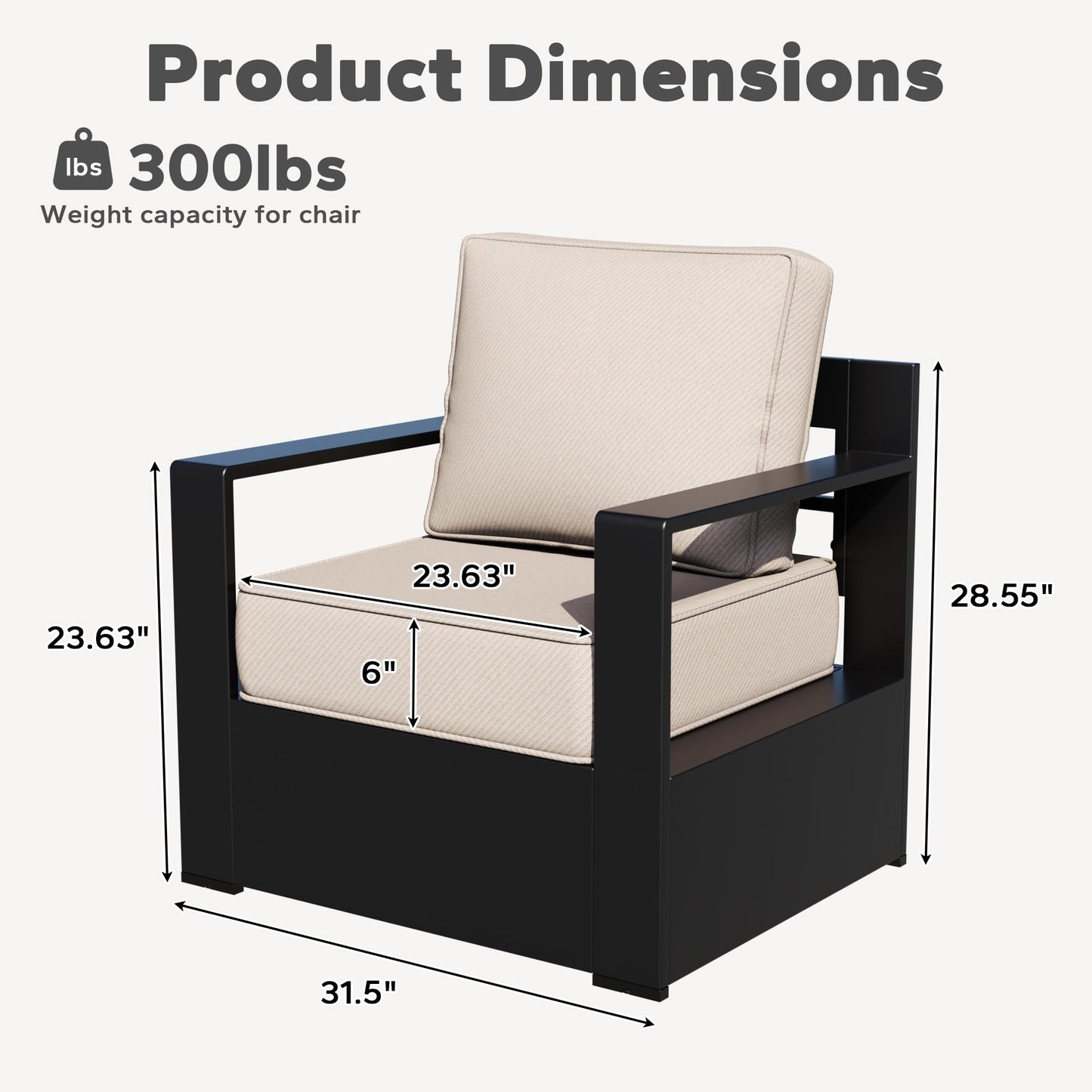 Aluminum Patio Swivel Chair - Outdoor Swivel Rocking Chair with 6" Thick Removable Cushions, All-Weather Metal Frame, Deep Setting for Garden, Poolside and Porch