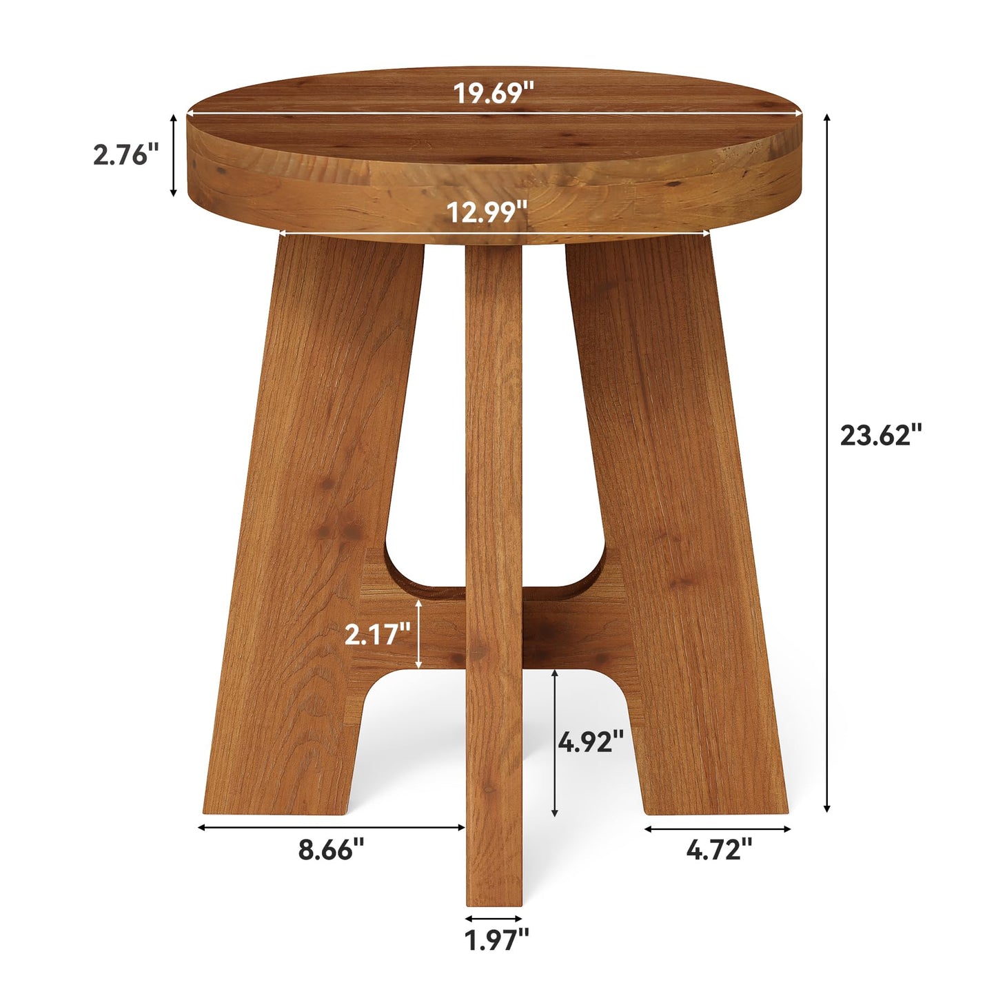 Set of 2 Round End Table, Farmhouse Solid Wood Side Table for Couch, Mid Century Modern Side Table with Heavy-Duty Leg, Wood Bedside Table for Bedroom, Small Spaces, Walnut