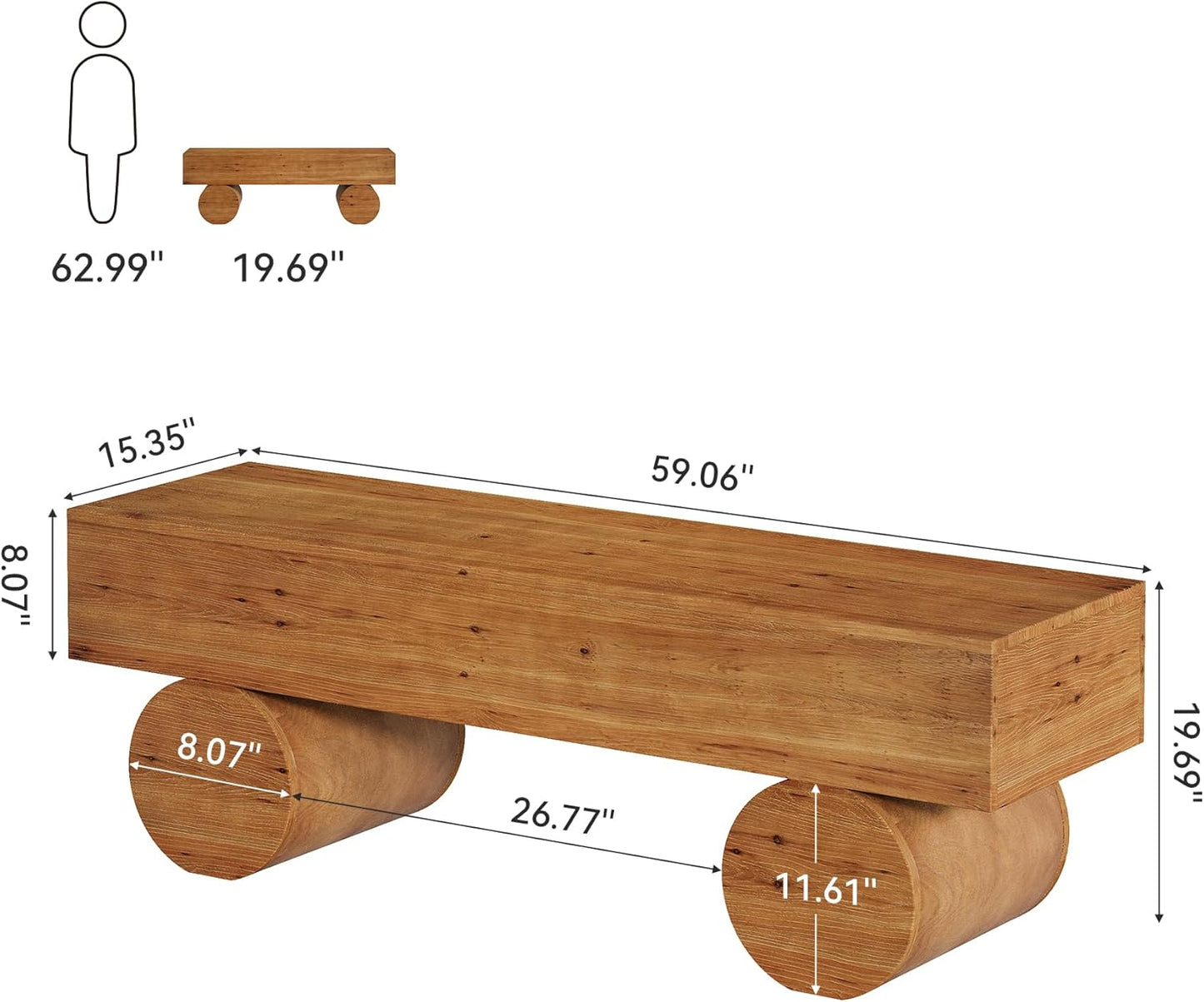 Solid Wood Dining Bench, 59” Farmhouse Indoor Long Kitchen Table Bench with Thickened Seat & Cylindrical Legs for Dining Room, Kitchen, Restaurant, Easy to Assemble, Brown