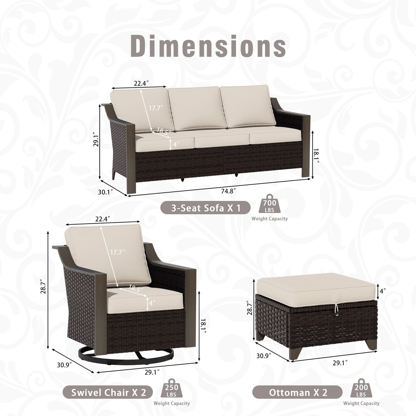 74 Inch Patio 3-Seater Sofa,PE Wicker Outdoor Lounge with Thick Removable Water-Resistant Cushions, Rust-Proof Steel Frame, 900LBS Capacity, Beige