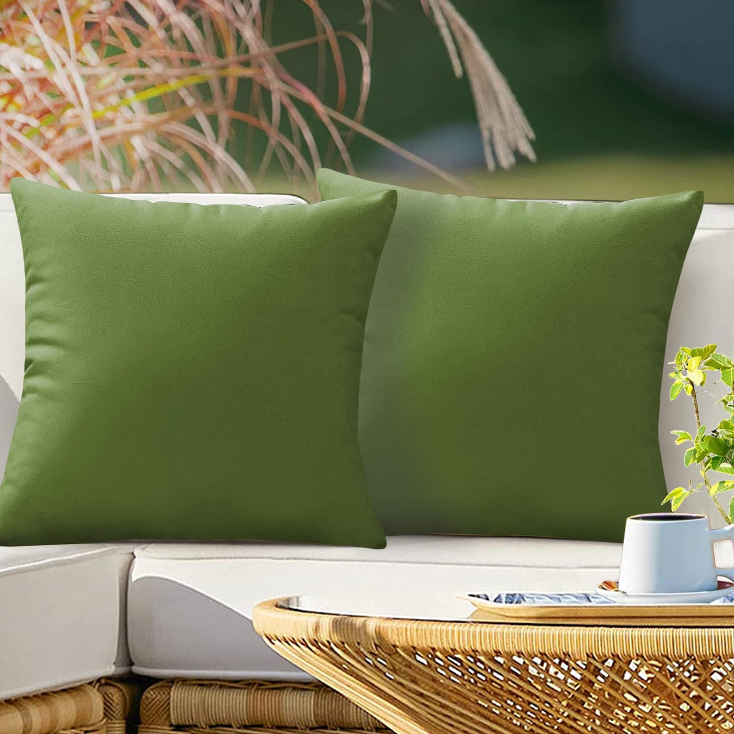 VAKADO Outdoor Waterproof Throw Pillow Covers 18X18 Set of 2 Decorative Green Patio Furniture Summer Cushion Cases Outside Decor for Couch Garden Bench Porch