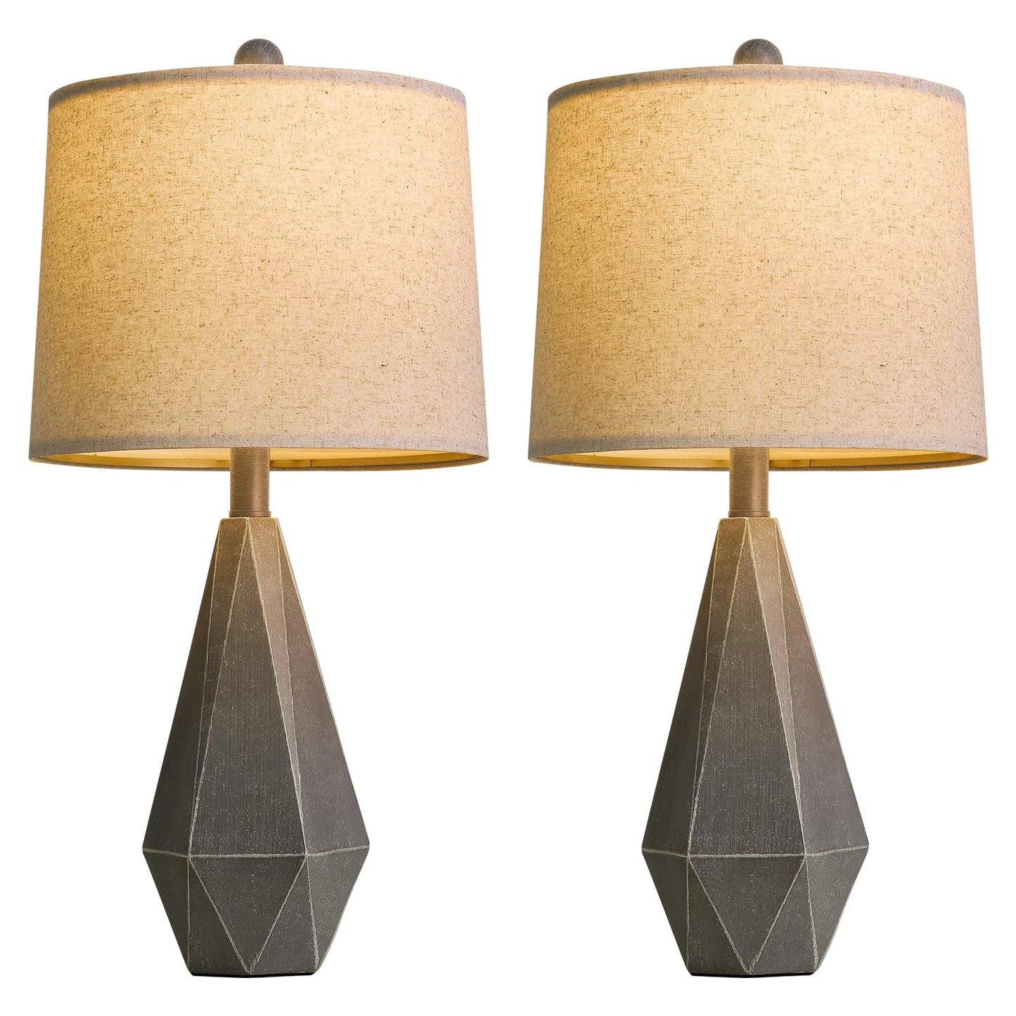 PoKat 20.25" Retro Farmhouse Table Lamp Set of 2 - Living Room & Bedroom Rustic Linen Bedside Nightstand Lamps for Kids, Study, Office - Resin, Suitable for Small Places