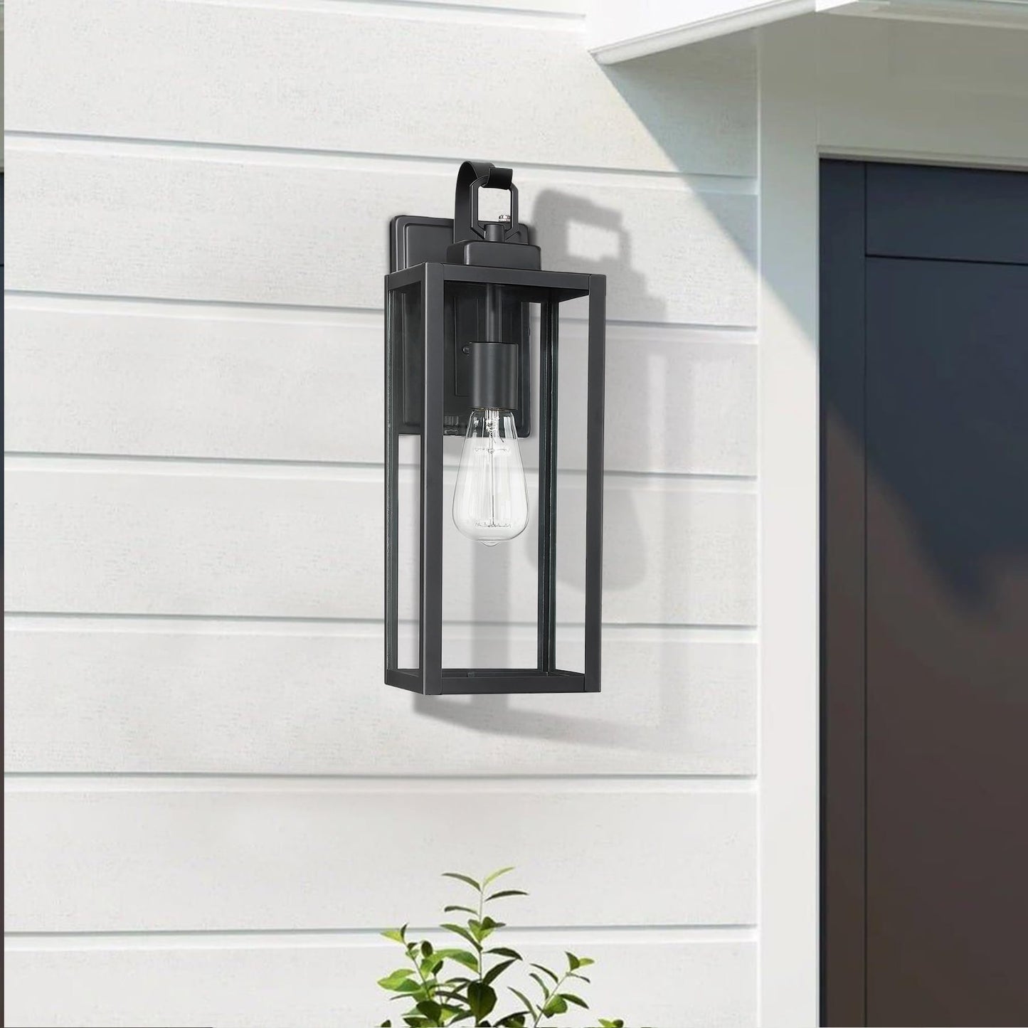 18 Inch Dusk to Dawn Outdoor Wall Light Fixtures, Large Exterior Waterproof Light Fixtures, Black Modern Porch Lights with E26 Sockets & Glass Shades, Wall Sconces for Patio, Garage, Front Door