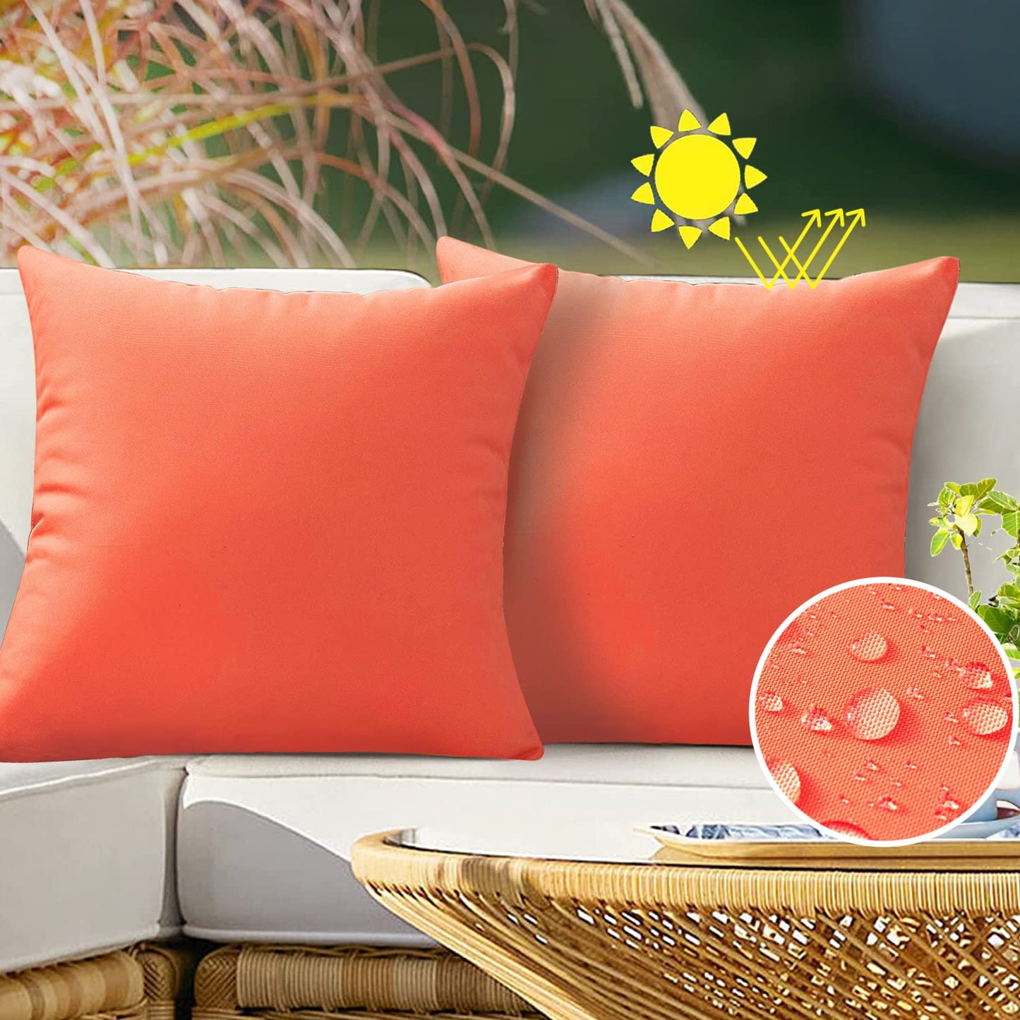 VAKADO Outdoor Waterproof Throw Pillow Covers 18X18 Set of 2 Decorative Green Patio Furniture Summer Cushion Cases Outside Decor for Couch Garden Bench Porch