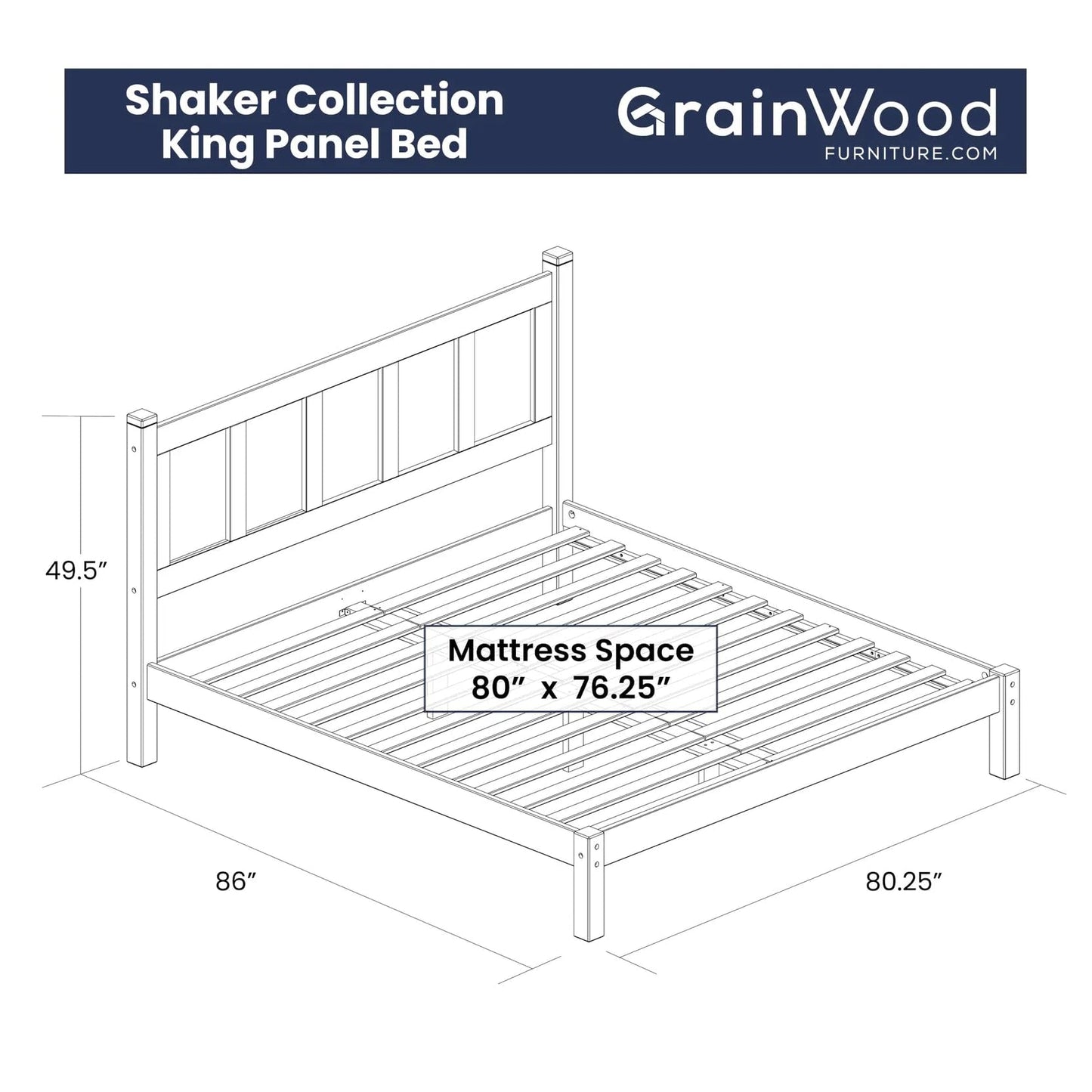 Grain Wood Furniture Shaker Solid Wood Panel Platform Bed, Queen Size, Expresso