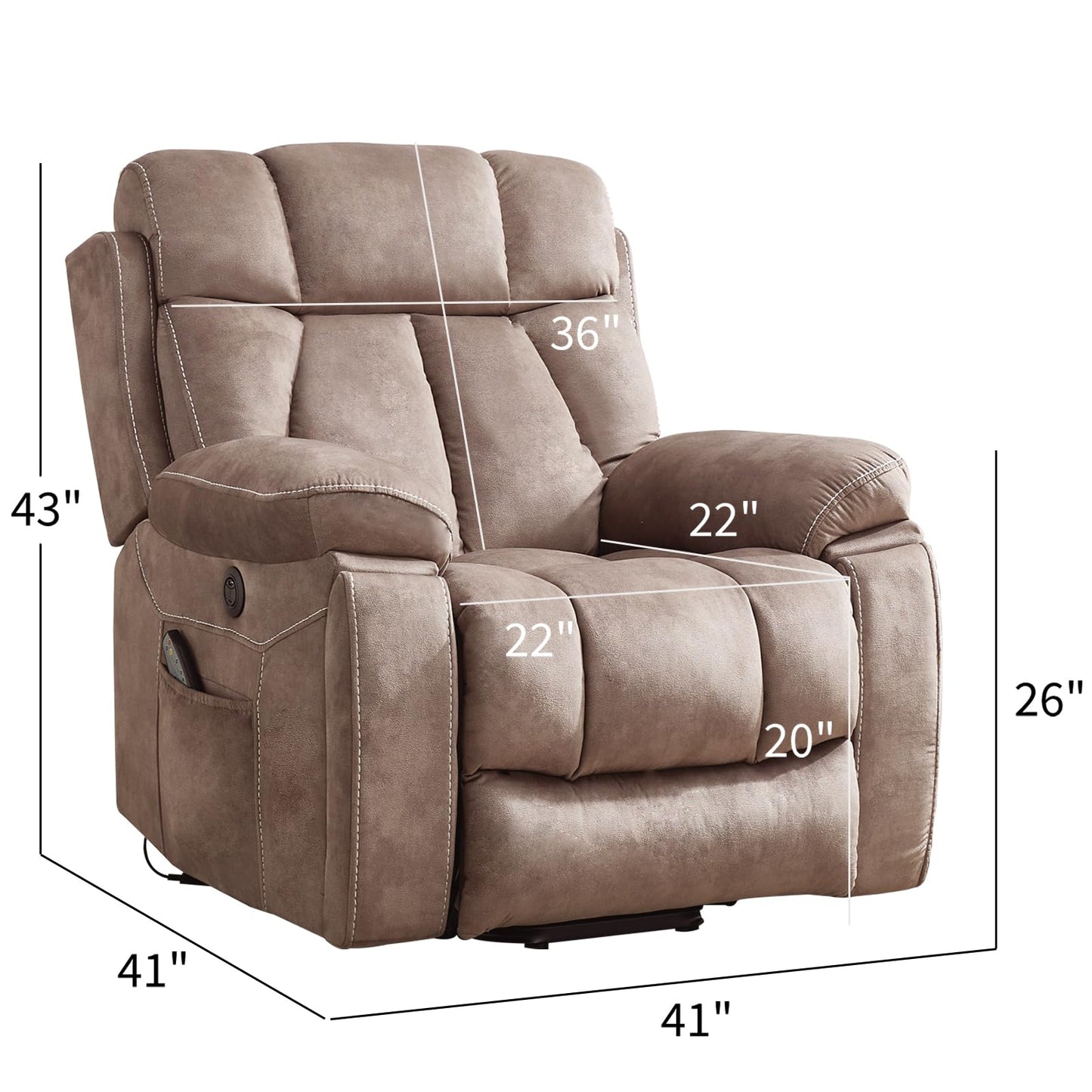 IOMOR Large Power Lift Recliner Chair for Elderly with Massage and Heat, Electric Lift Recliner Single Sofa with with 2 Cup Holders, Side Pocket & USB Charge Port for Living Room (1, Dark Gray)
