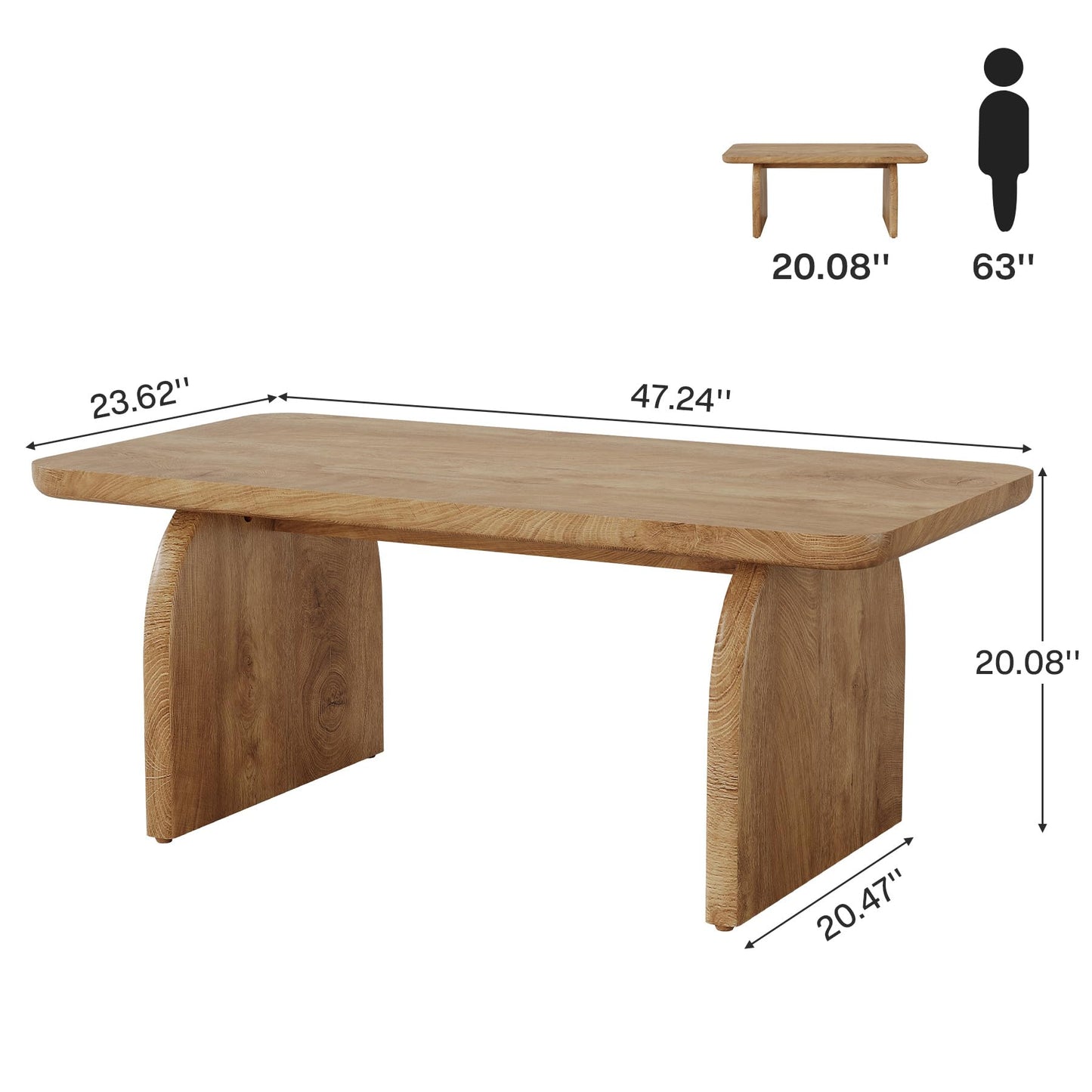 Tribesigns Rectangle Coffee Table, 47-Inch Wood Rectangular Living Room Table, Farmhouse Accent Center Low Cocktail Tea Table with Sturdy Base & Rounded Corners, Easy Assembly (Natural Brown)