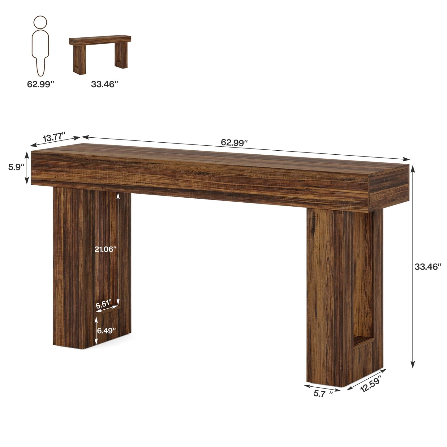 Tribesigns Farmhouse Console Table, 63-Inch Long Narrow Sofa Table Behind The Couch, Wooden Rectangular Entryway Table for Entrance, Hallway, Living Room (Natural)