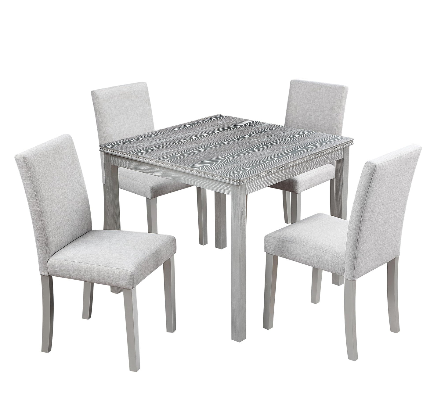 LKTART 5-Piece Kitchen & Dining Room Table and Chairs Sets,Small Square Kitchen Table with 4 Upholstered XX-Shaped Backrest Chairs,Walnut