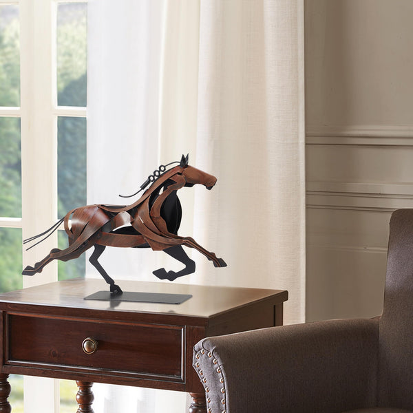 SunBlogs Art Rustic Running Horse Statue - Unique Metal Figurines for Home Decor, Gifts for Women & Men (Vintage Brown)