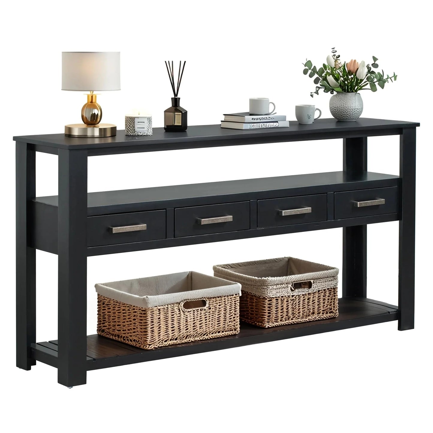 LKTART 63" Solid Wood Console Table Sofa Table with Storage Drawers and Bottom Shelf,Farmhouse Entryway Table for Hallway Foyer,Living Room,Easy Assembled (63" Espresso)