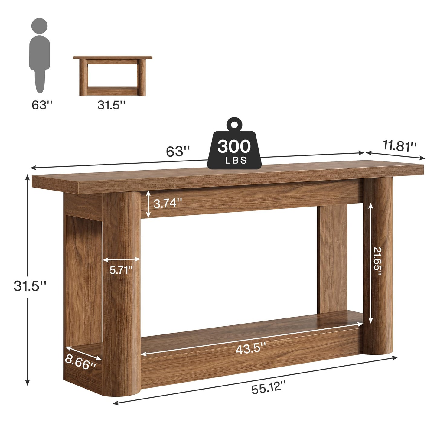 Tribesigns 63-Inch Farmhouse Console Table, 2-Tier Storage Sofa Table Behind The Couch, Narrow Long Entryway Furniture for Home Hallway, Entrance, Living Room, Brown