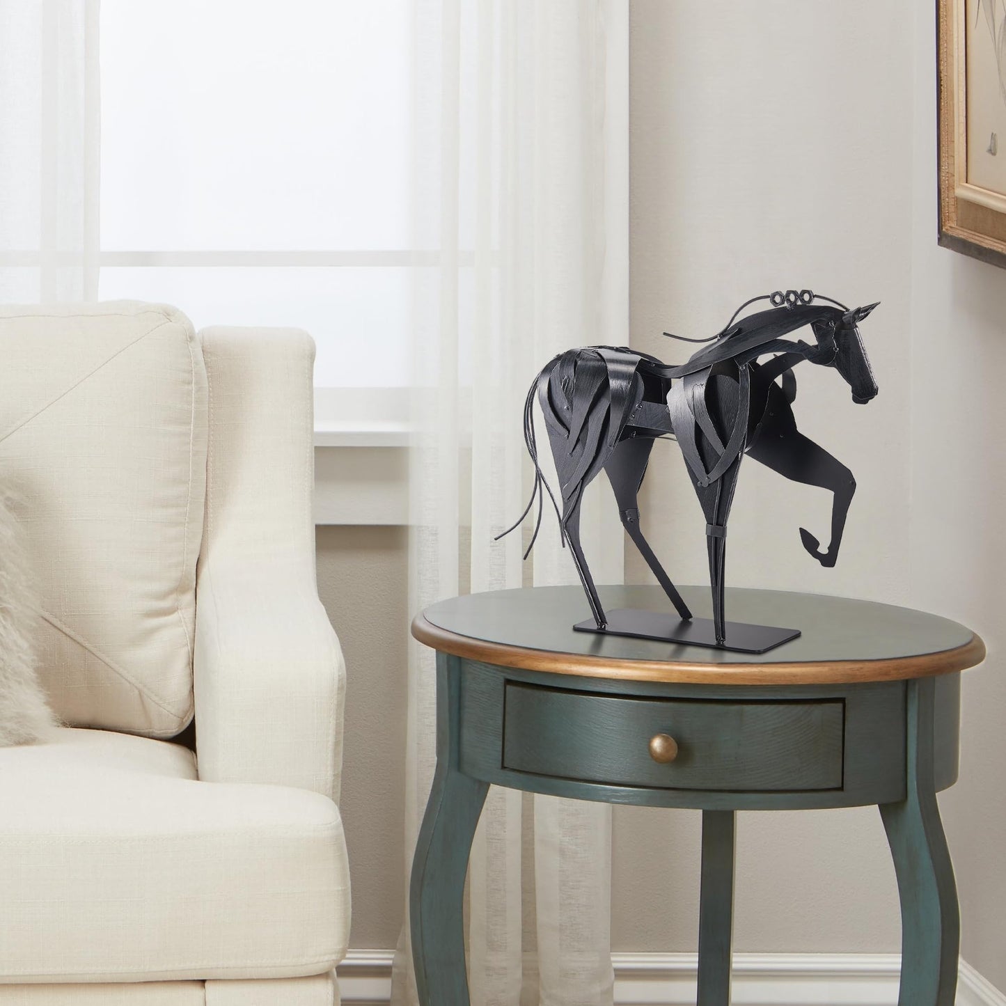 SunBlogs Art Metal Horse Statue Decor, Handmade Strong Modern Horse Sculpture Handicraft, Rustic Metal Statue Decorations Gift for Home Office Desk Figurine (Brown)