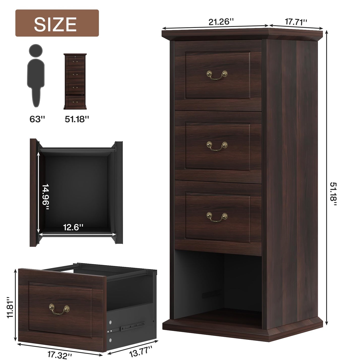 Tribesigns 4-Drawer File Cabinet, Vertical Wood Filing Cabinet for A4/Letter/Legal Size, Tall File Storage Printer Stand with Hanging Rails for Home Office, Classic Dark Walnut Finish