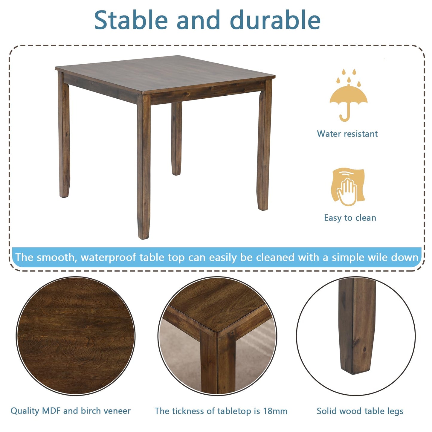 LKTART 5-Piece Kitchen & Dining Room Table and Chairs Sets,Small Square Kitchen Table with 4 Upholstered XX-Shaped Backrest Chairs,Walnut