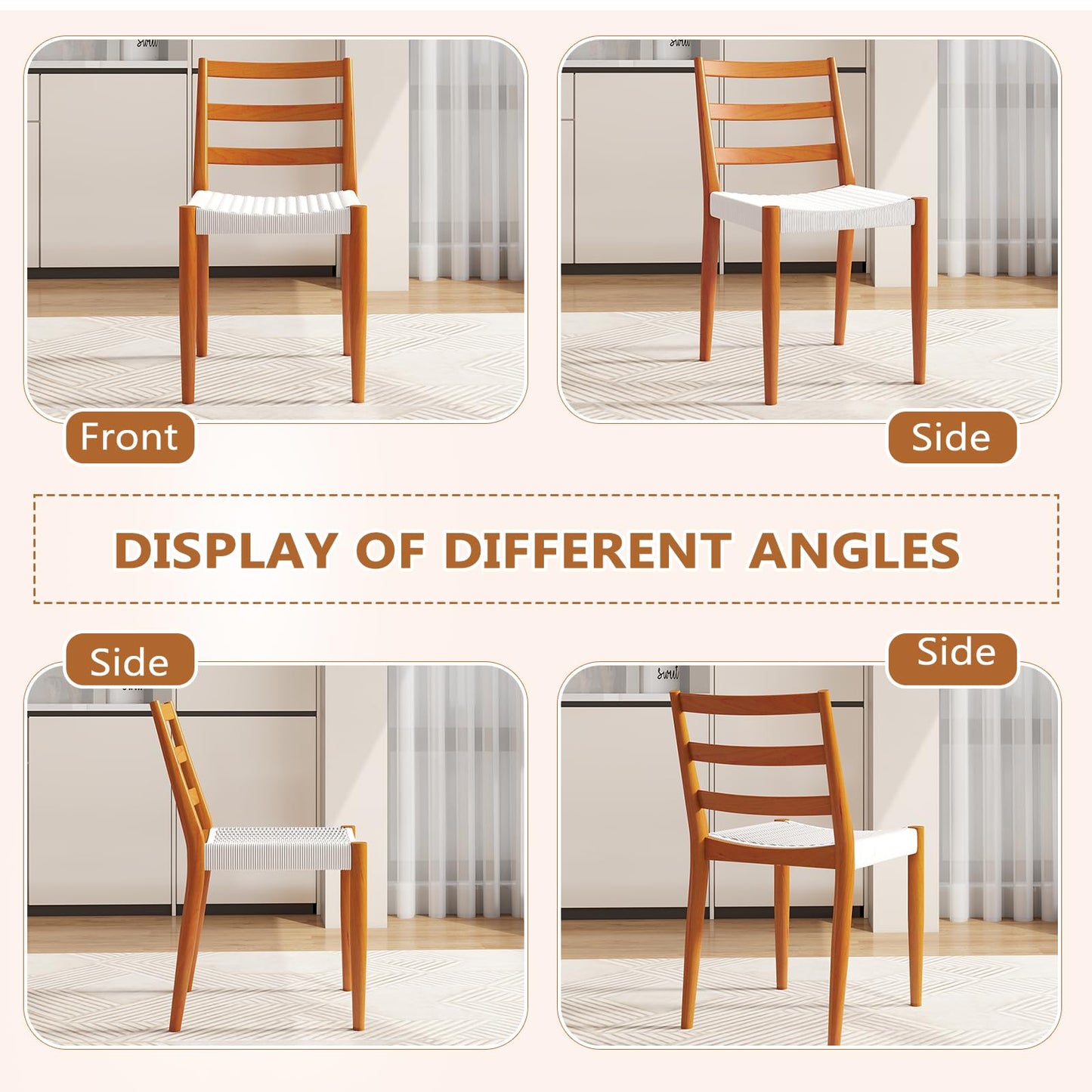 IOMOR Dining Chairs Set of 4, Modern Kitchen Chairs with Woven Seat and Solid Wood Legs for Dining Room, Kitchen Table Chairs with Solid Wood Legs(Beige)