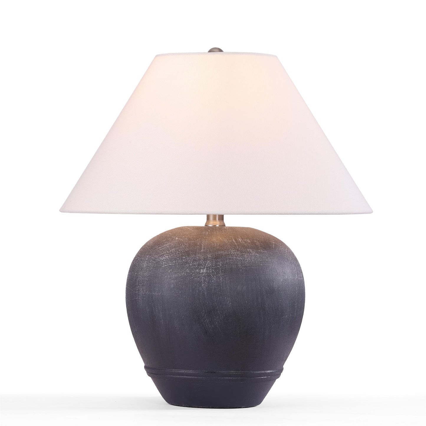 Farmhouse Ceramic Table Lamp, 21" Rustic Table Lamp with Linen Shade, 3-Way Dimmable Bedside Nightstand Lamps for Bedroom, Living Room, E26 Socket, Dark Grey