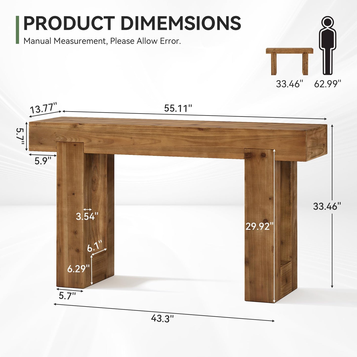Tribesigns 63-Inch Long Console Table, Wooden Rectangular Sofa Table Behind The Couch, Farmhouse Entryway Table for Entrance, Hallway, Living Room (Natural)