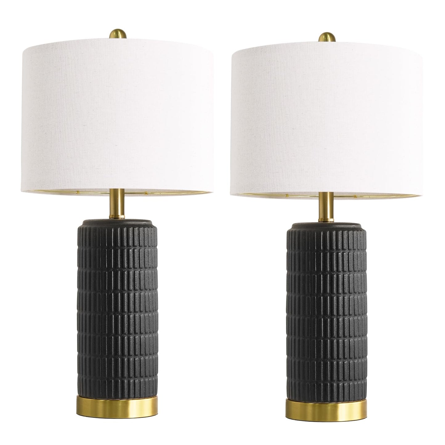 PoKat Small Bedside Table Lamps Set of 2 for Bedroom Living Room, 21.5'' Modern Ceramic Nightstand Lamps with Gold Base, Farmhouse Table Lamps for Office End Side Table Console, White and Beige