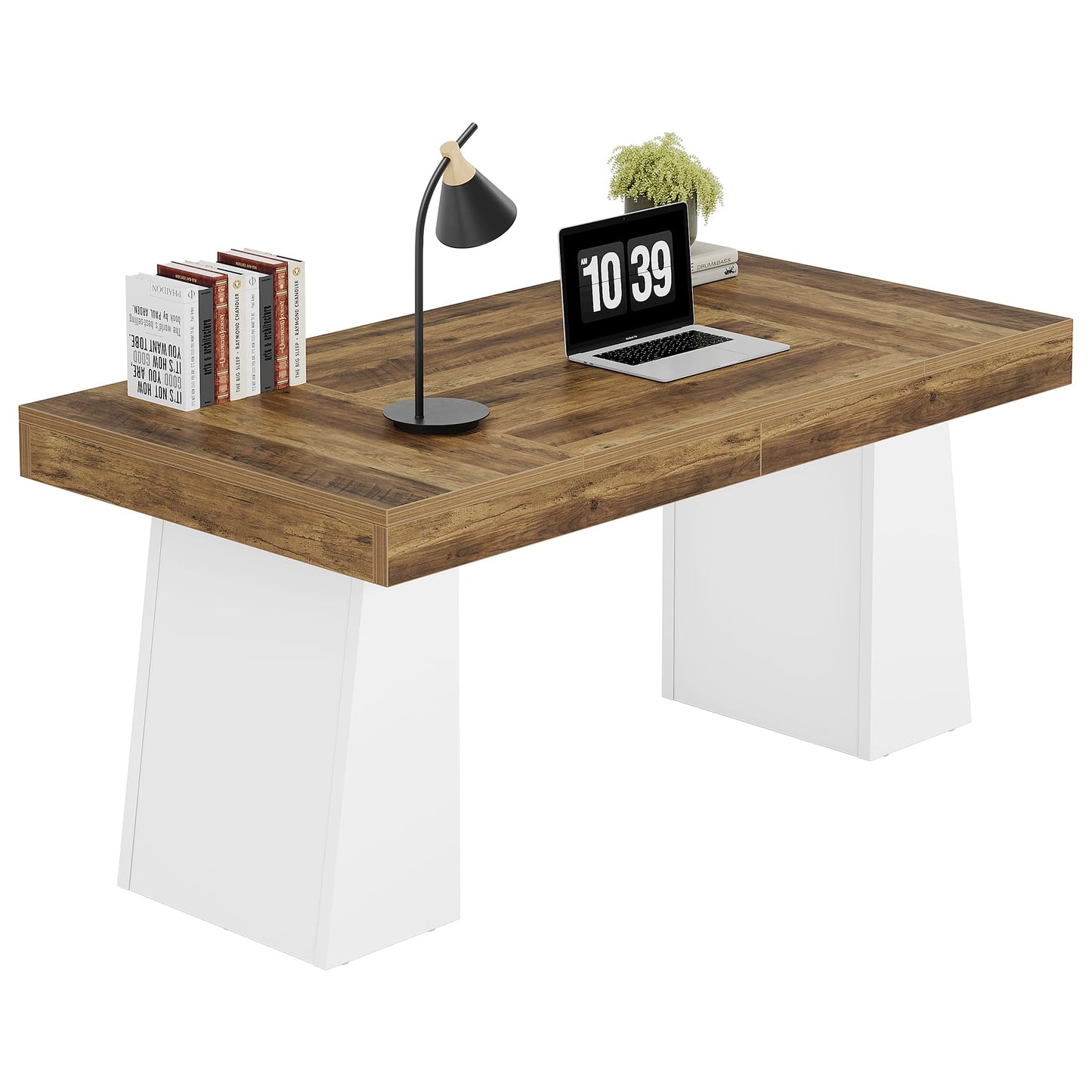 Tribesigns 55" Executive Desk, Wooden Office Desk with Double Pedestal, Modern Simple Computer Writing Table for Home Office, Light Brown