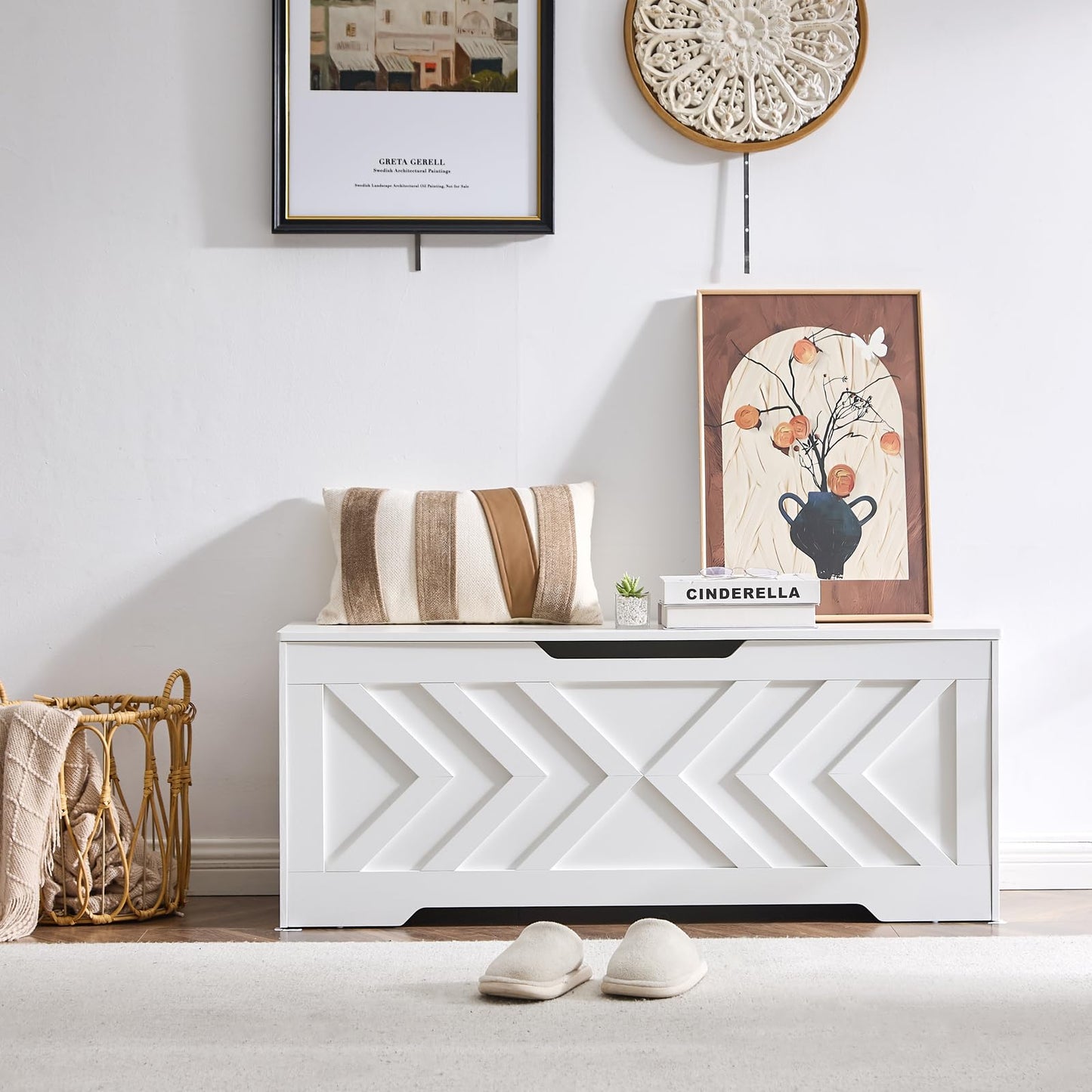 47.2” Storage Bench,Extra Large Wooden Storage Chest with 2 Safety Hinges,entryway Bench,Blanket Storage,Shoe Storage Bench for Entryway,Bedroom,Living Room,Easy Assembly.-Greige
