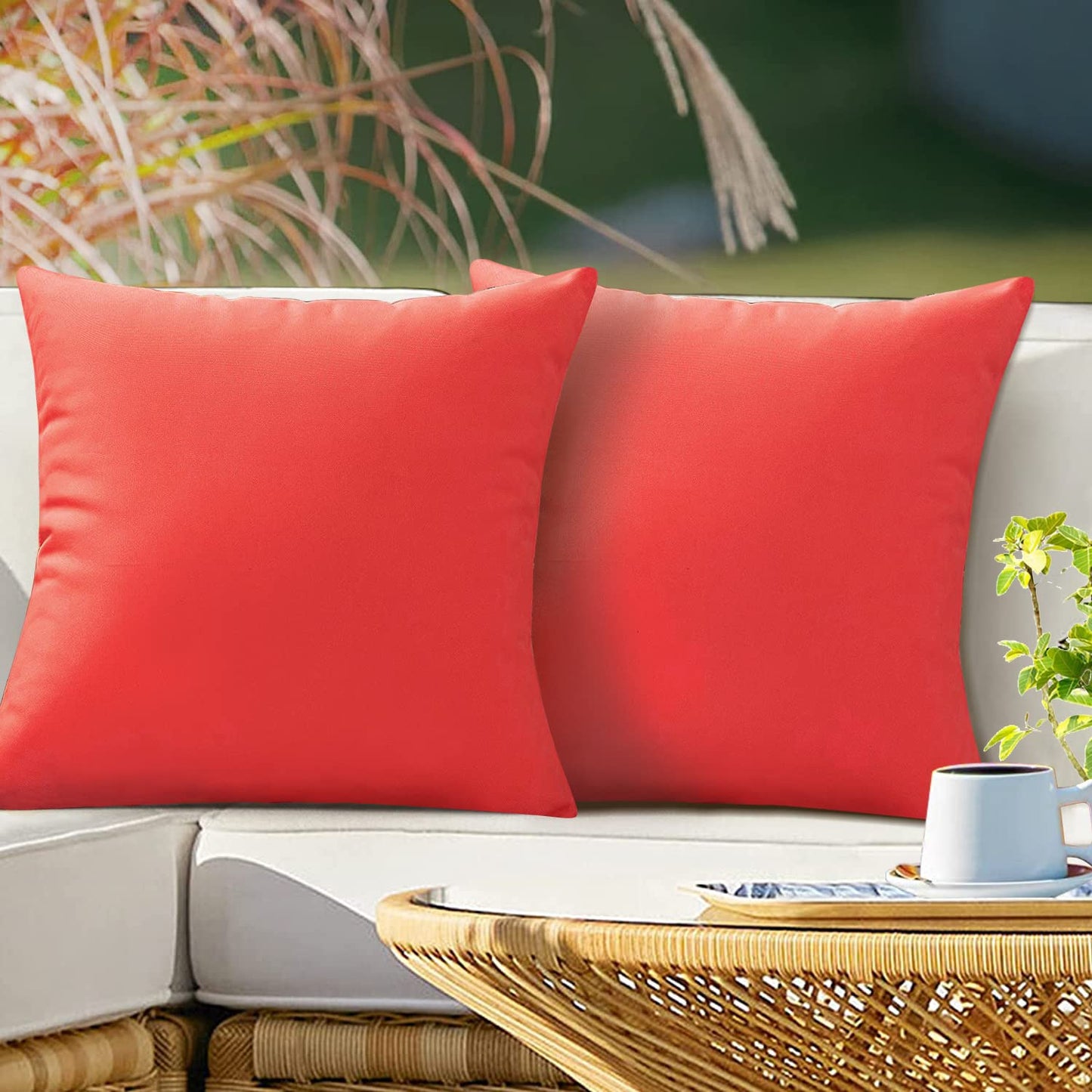 VAKADO Outdoor Waterproof Throw Pillow Covers 18X18 Set of 2 Decorative Green Patio Furniture Summer Cushion Cases Outside Decor for Couch Garden Bench Porch