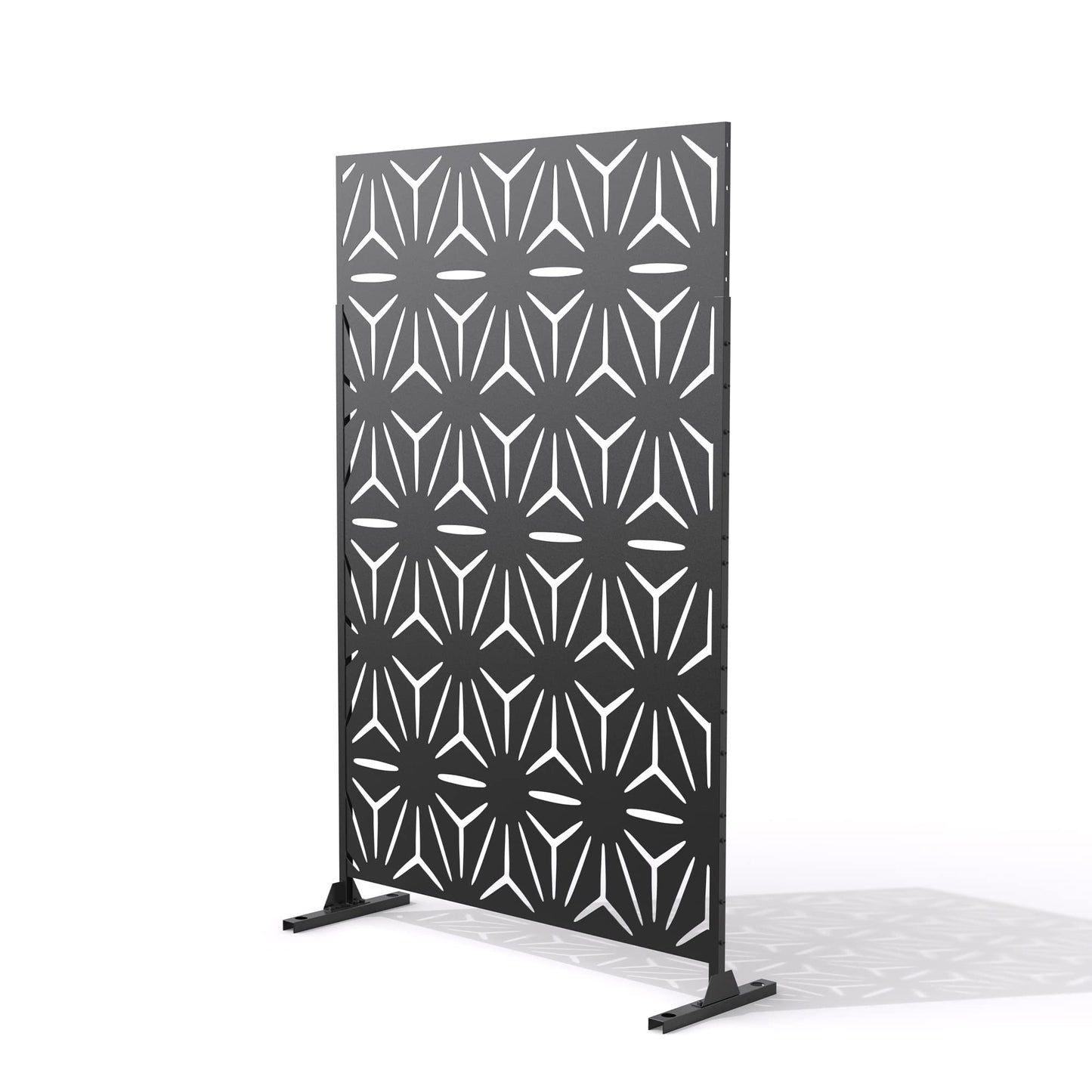 Metal Privacy Screen with Stand, 74" H×47" W Outdoor Privacy Screen for Deck Patio Lawn Garden (Black-Summer)
