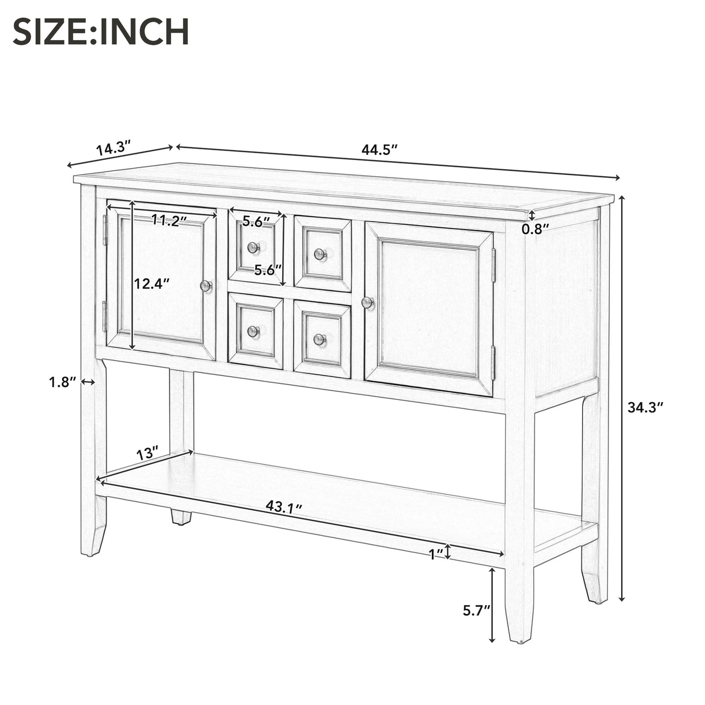 LKTART Farmhouse Sideboard Buffet Cabinet,Solid Wood Sideboard with Storage Drawers and Bottom Shelf,Coffee Bar for Entryway Hallway Foyer,Easy Assembled (46.5" Brown