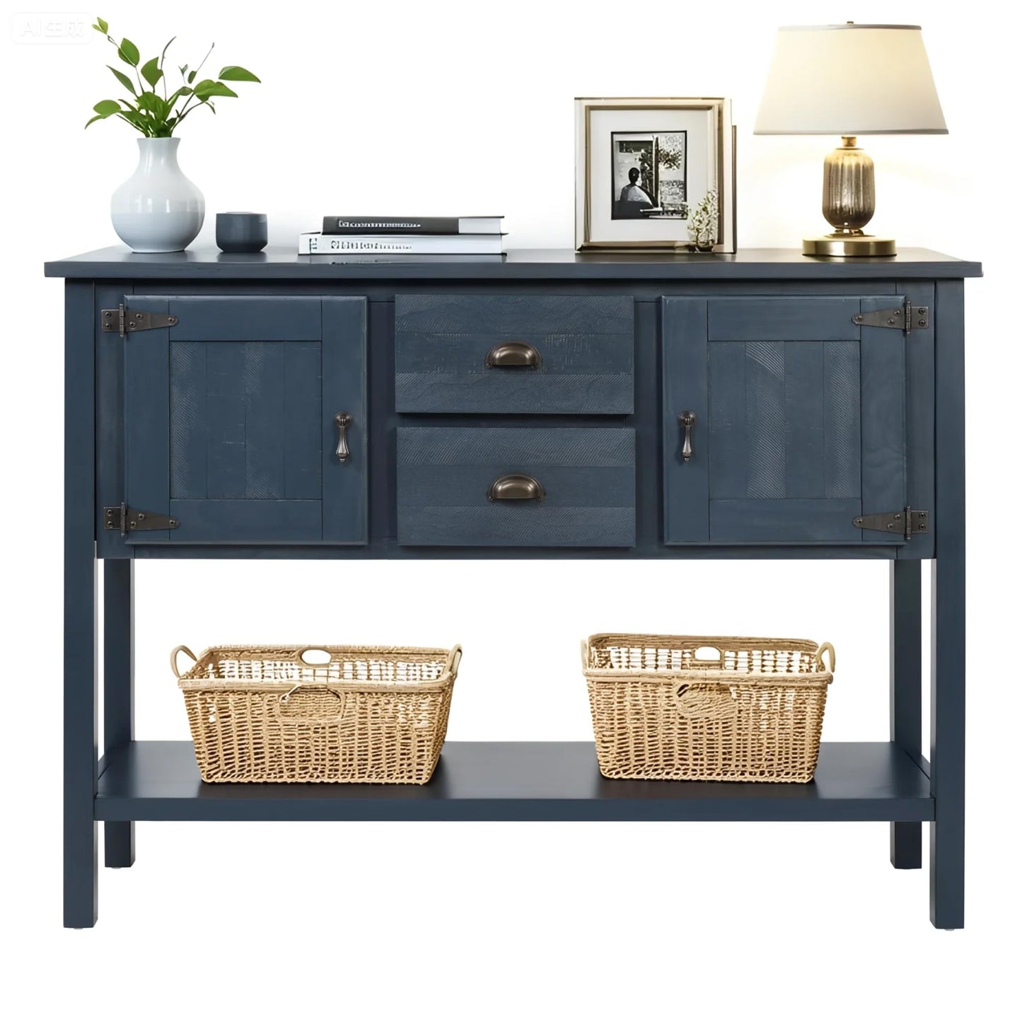 LKTART Solid Wood Farmhouse Console Table,Sofa Table with Storage Drawers and Shelves,Entryway Table for Entry Hallway Foyer Sofa Side Table,EasyAssembled (48" Navy Blue)