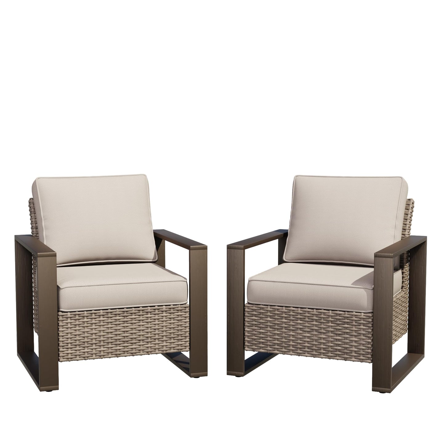 Joyside Outdoor Patio Swivel Rocker Chairs, 3 Pieces Wicker Furniture Set, 2 Swivel Rocking Chairs and 1 Table, Metal Wide Armrest, Thick Cushions and Deep Seating for Garden, Backyard, Porch, Deck