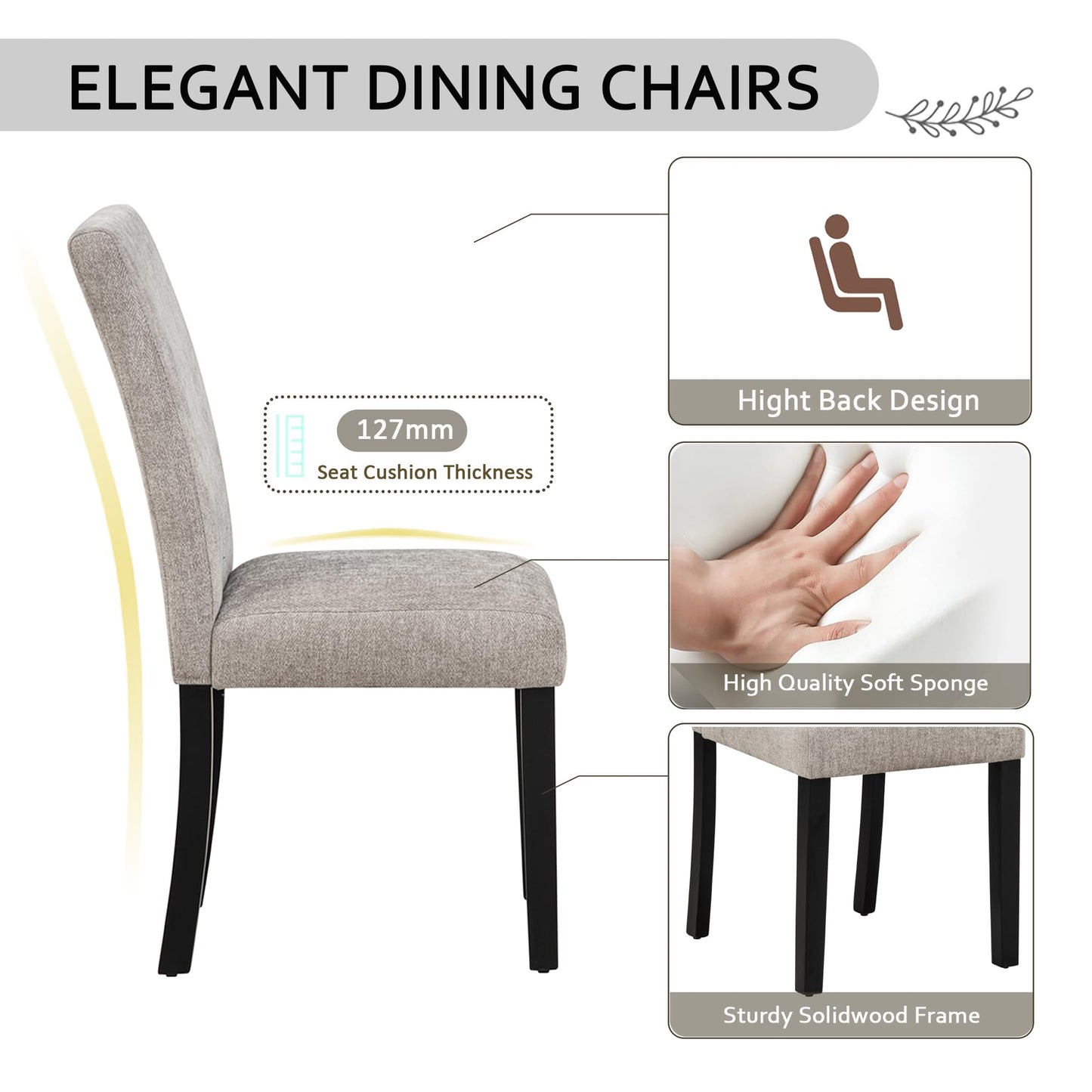 LKTART 5-Piece Kitchen & Dining Room Table and Chairs Sets,Small Square Kitchen Table with 4 Upholstered XX-Shaped Backrest Chairs,Walnut