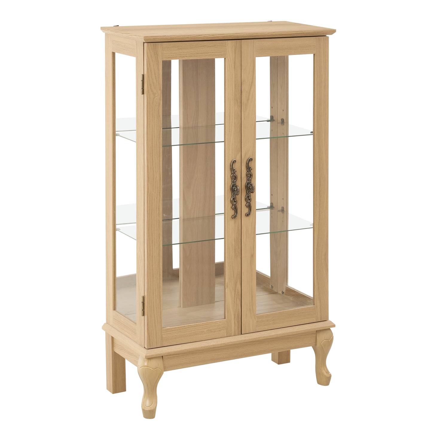 LKTART Curio Glass Display Cabinet,Storage Cabinet with Lights and Mirrored Back Panel,China Cabinet with Tempered Glass Doors and Shelves,Collectible Display Shelf,Included Bulb White