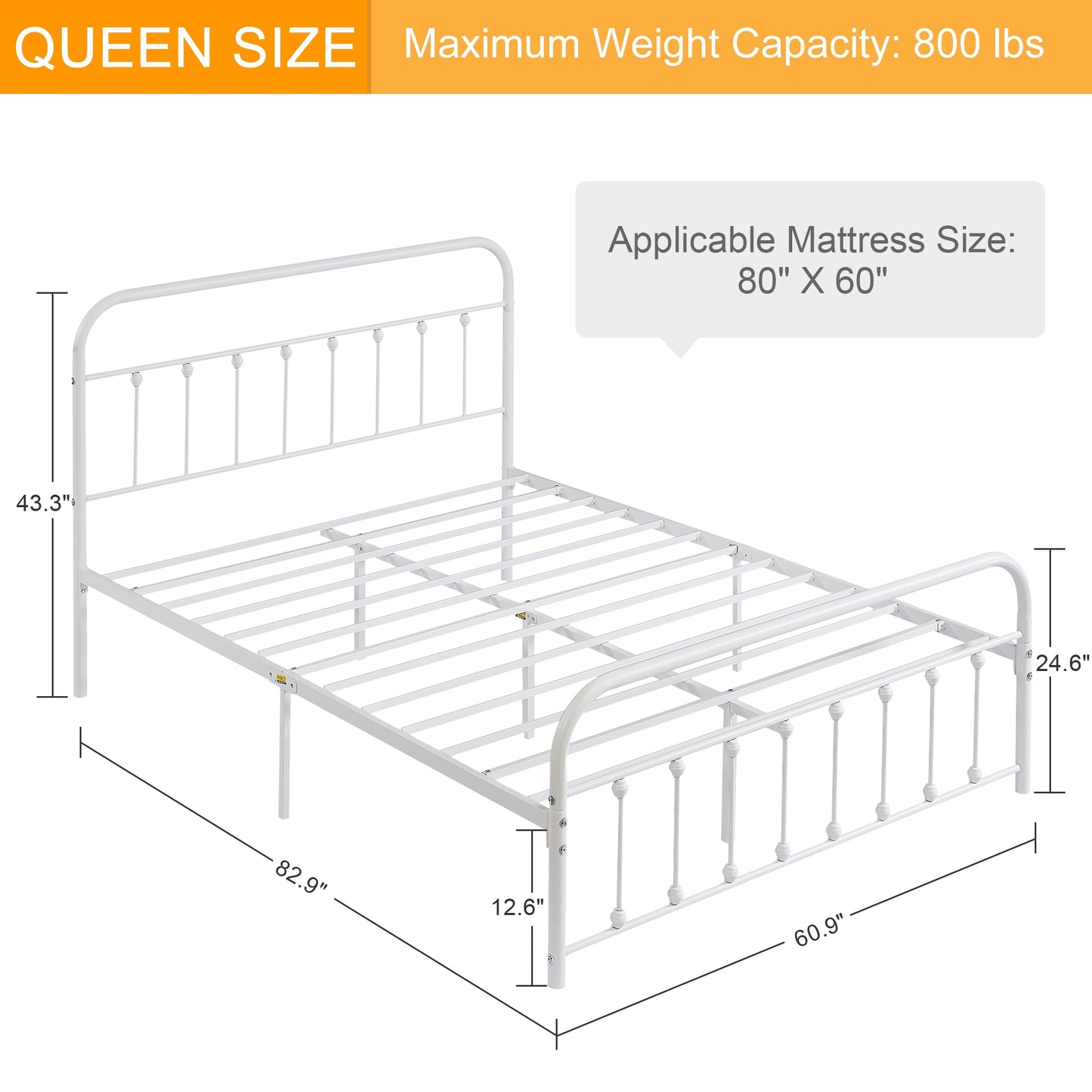 VECELO King Size Victorian Style Metal Bed Frame with Headboard/Mattress Foundation/No Box Spring Needed/Under Bed Storage and Strong Slat Support Purple Bronze