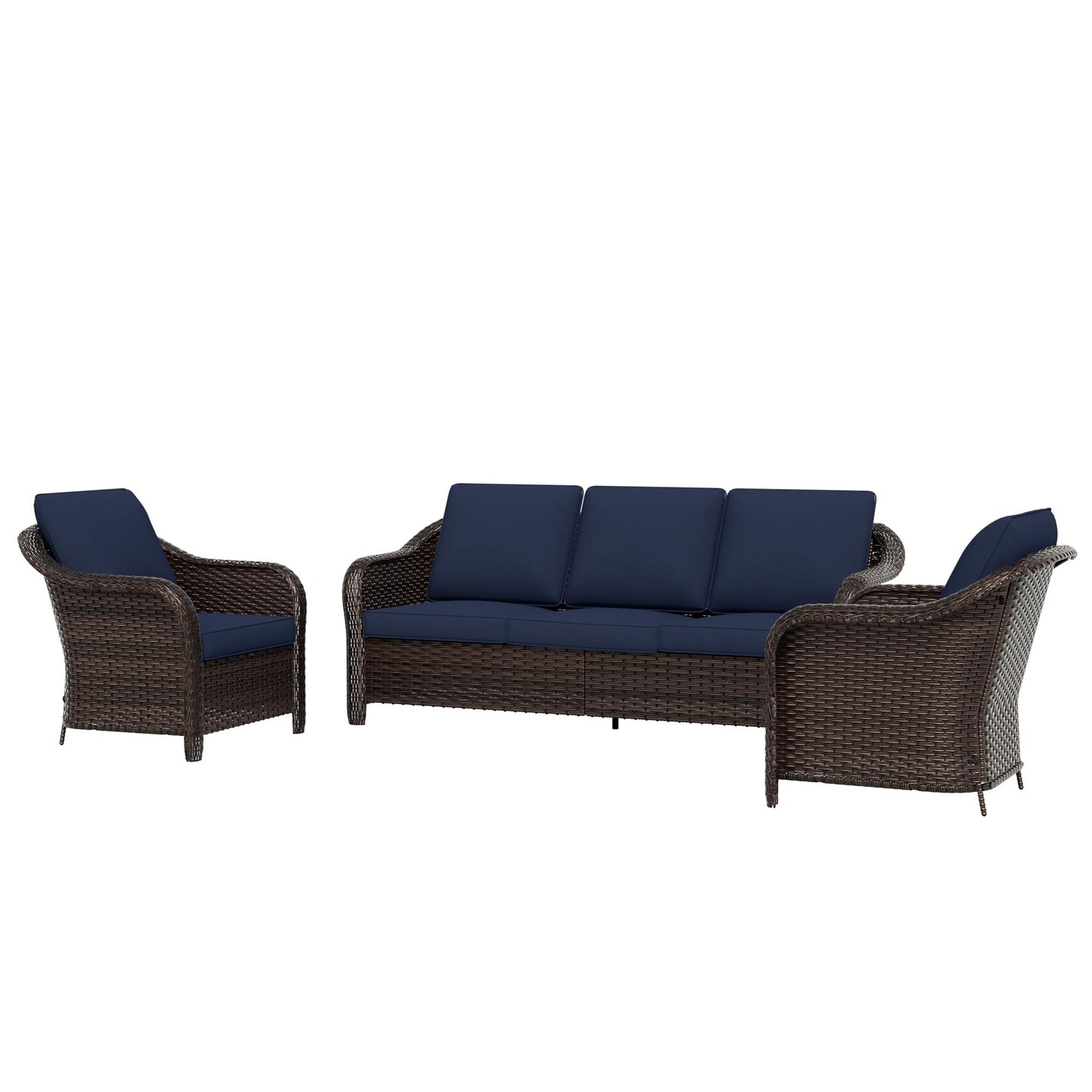 55 inch Outdoor Wicker 2 Seater Sofa, All-Weather Use Patio Rattan Loveseat with Seat and Back Cushion, Ideal for Porch, Backyard, Balcony, Poolside, Blue