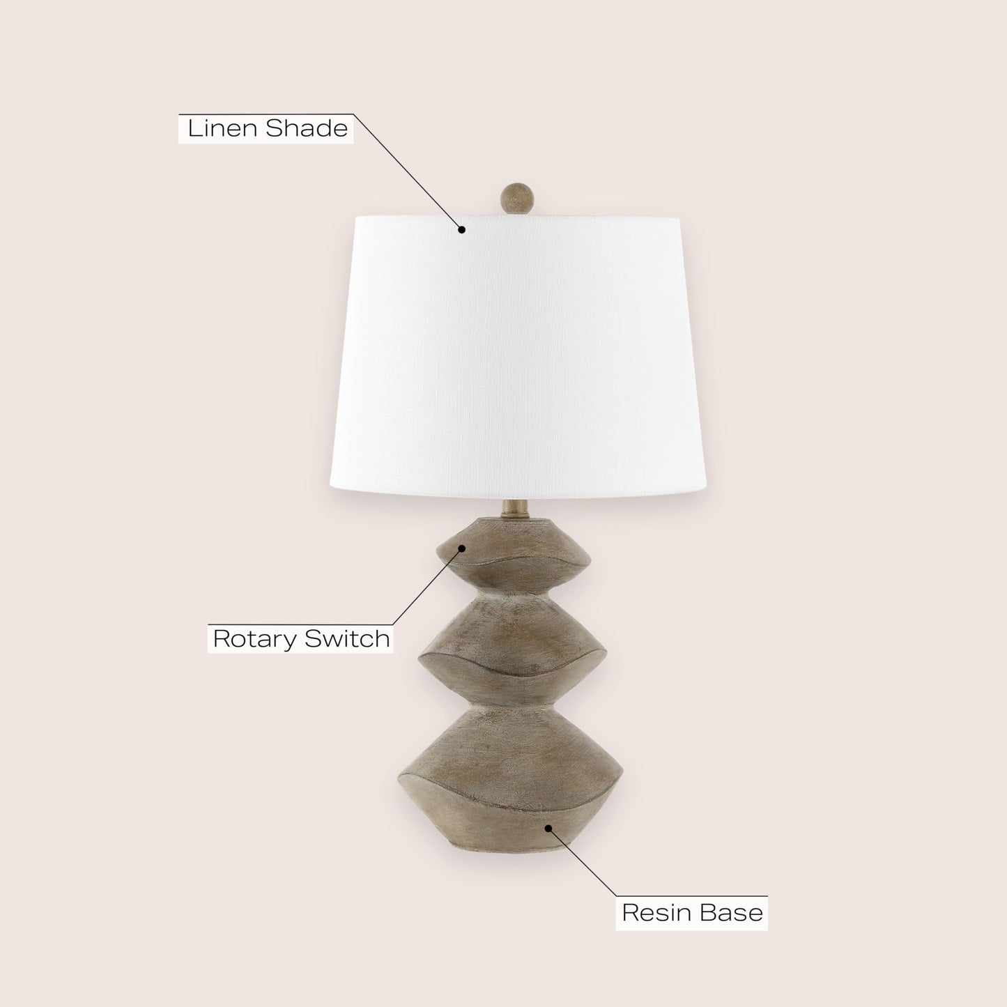 JONATHAN Y 24.5" Brown Wood Finish Coastal 3-Stack Cairn LED Table Lamp for Living Room, White Linen Shade, Rustic Mid-Century Modern Bedside Lamp for Bedroom Office JYL4061A