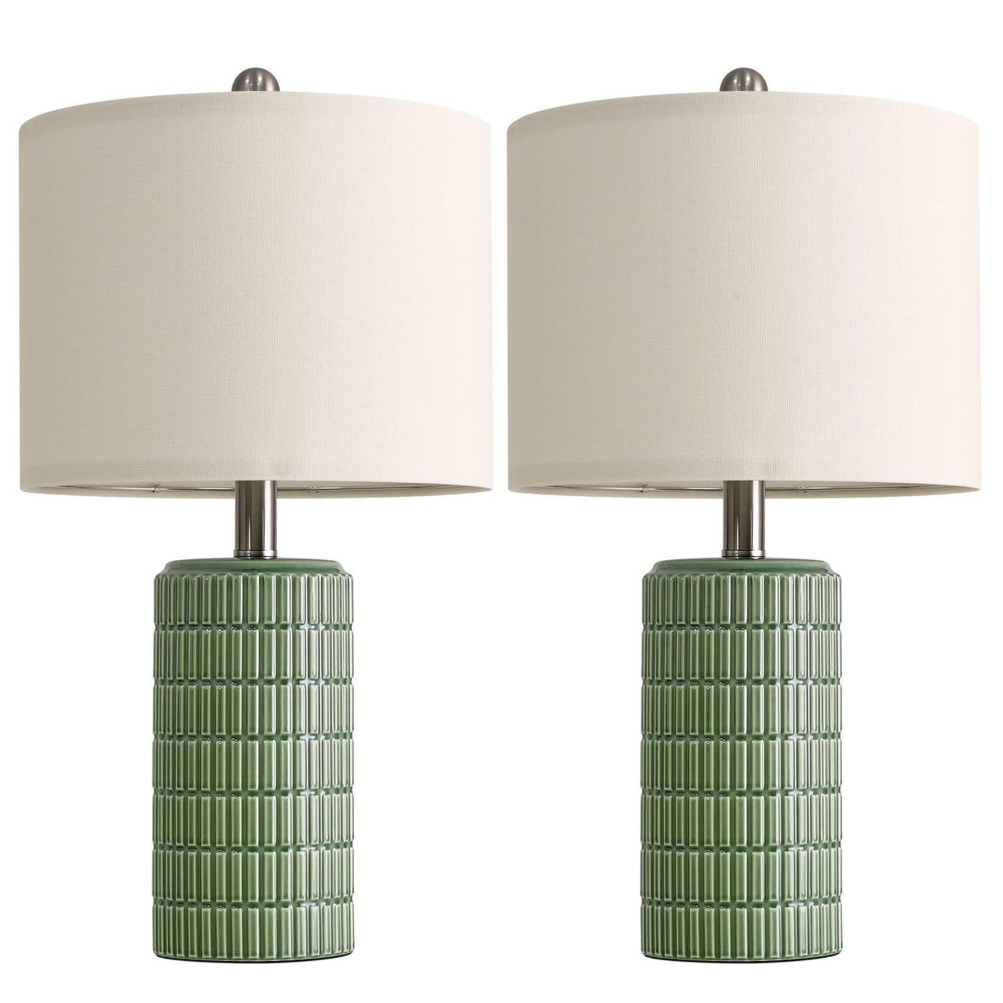 PoKat 20.75" Small Modern Ceramic Table Lamps Set of 2 for Bedroom, White Bedside Lamps for Night Stands, Farmhouse Desk Decor Gift Nightstand Table Lamps for Living Room End Table Beige