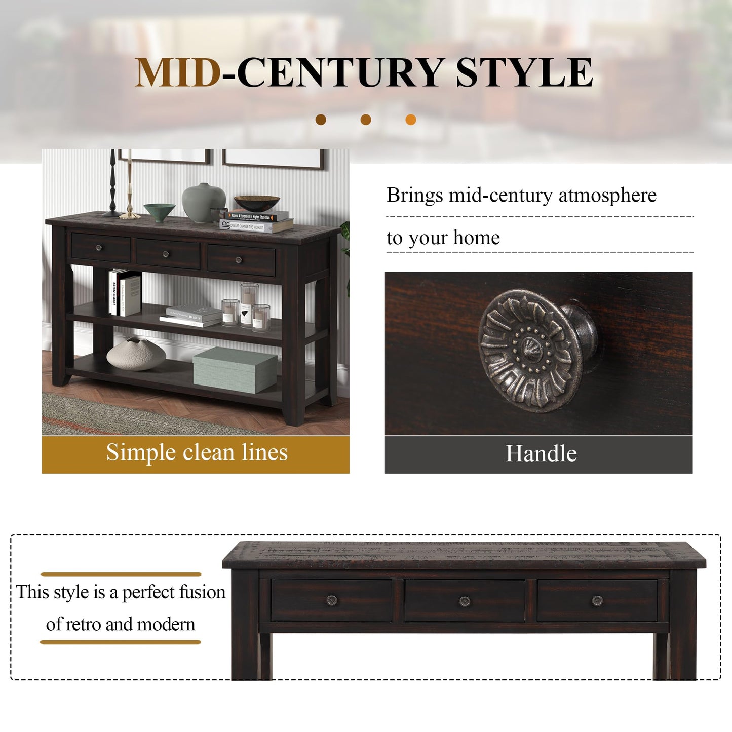 LKTART Solid Wood Console Table, Sofa Table with Storage Drawers and Bottom Shelf, Entryway Table for Entry Hallway Foyer,Easy Assembled (48.8" Green)