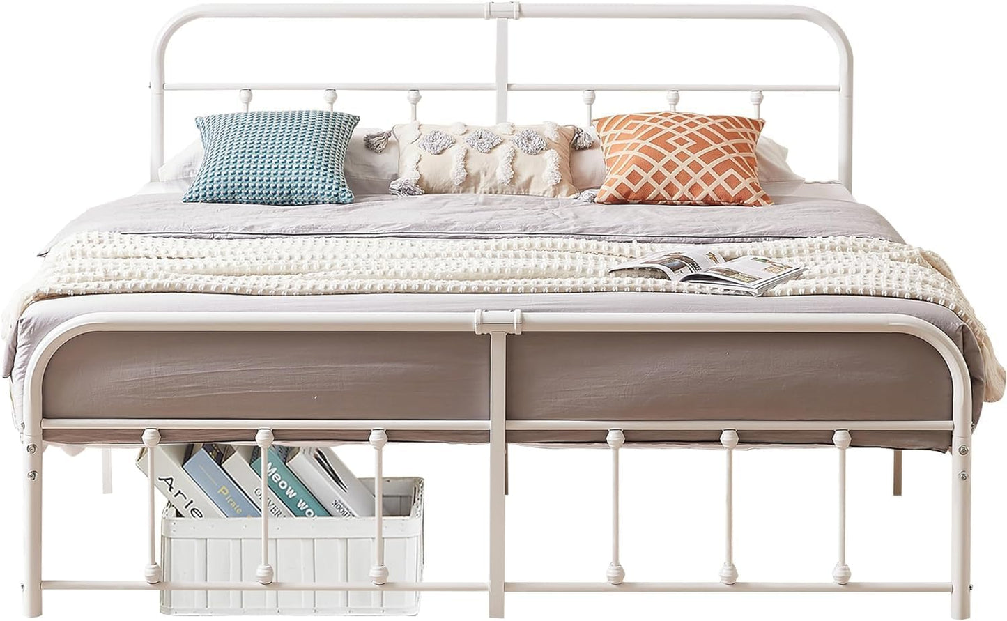 VECELO King Size Victorian Style Metal Bed Frame with Headboard/Mattress Foundation/No Box Spring Needed/Under Bed Storage and Strong Slat Support Purple Bronze