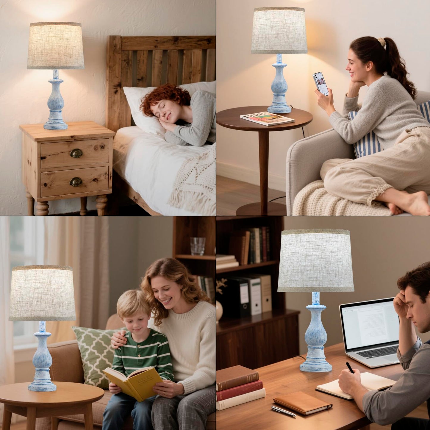 Vintage Table Lamp for Living Room Bedroom, 18.5" Farmhouse Bedside Lamps Nightstand Lamp Set of 2, Table Lamps with Oatmeal Linen Lamp Shades, 2 LED Bulbs Included