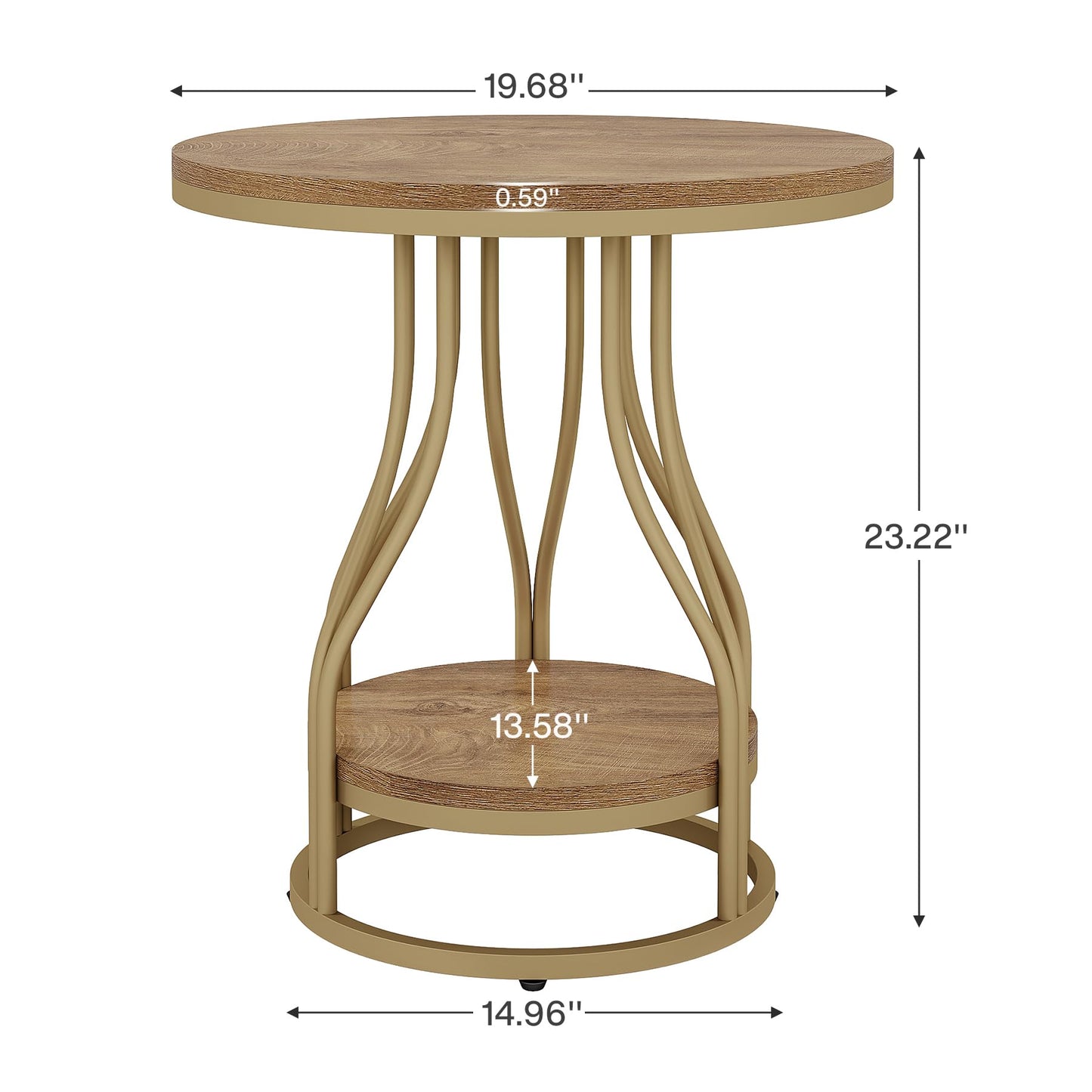Tribesigns Round Side End Table 2-Tier End Tables Modern Bedside Table Small Chairside Tables with Storage for Couch Side, Nightstand with Metal Frame for Living Room (1, White+Gold)
