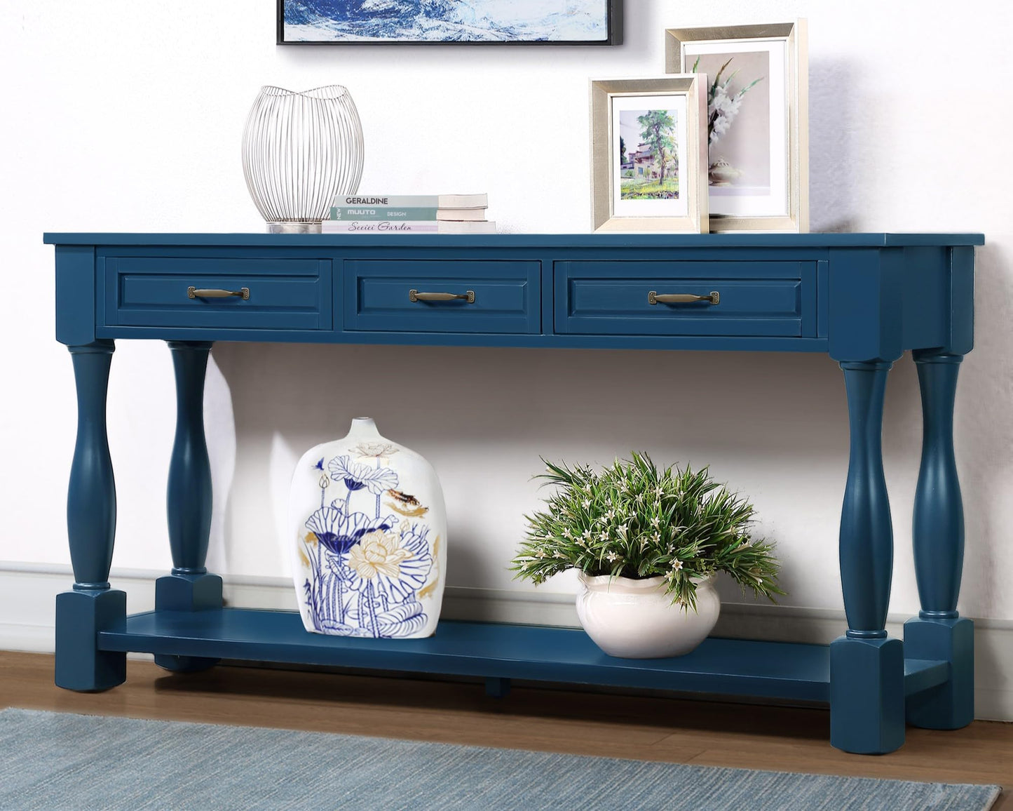 LKTART Solid Wood Console Table for Entryway,Long Sofa Table with 3 Drawers and Bottom Shelf for Hallway,Foyer,Entry,Easy Assembled (63" Light Espresso)