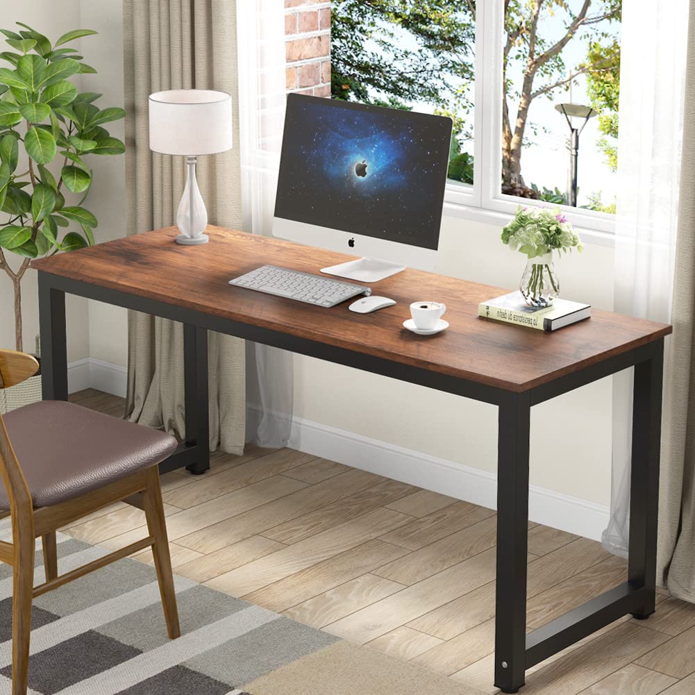 Tribesigns Modern Simple Computer Desk, 47 inch Vintage Office Desk Computer Table, Study Writing Study Desk Workstation for Home Office, Rustic Brown