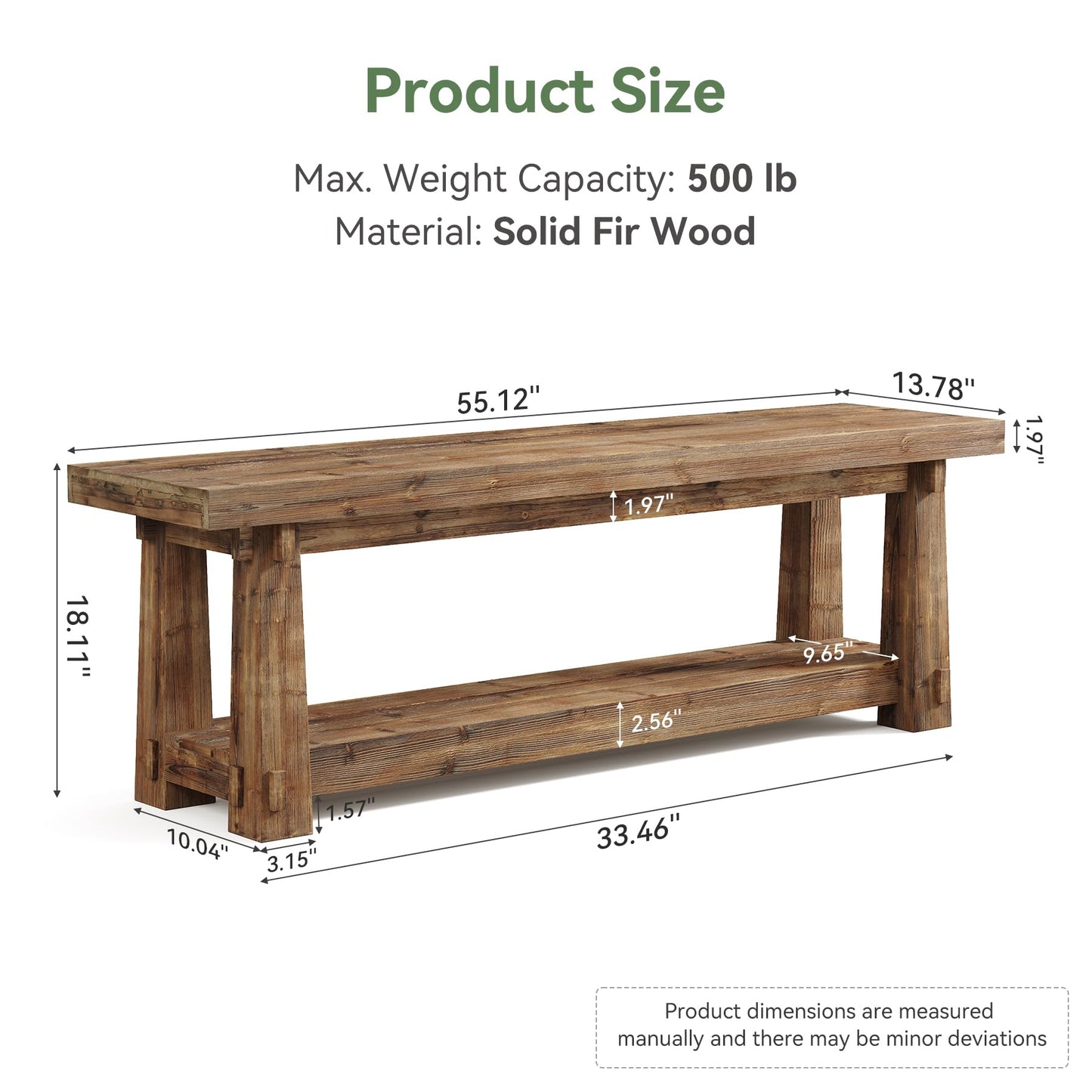 55" Solid Wood Entryway Bench with Shoe Storage, Rustic Wood Grain Shoe Rack Window Bench Seat for Foyer, Hallway, Mudroom, Bedroom, Easy Assembly (Rustic Light Wood)
