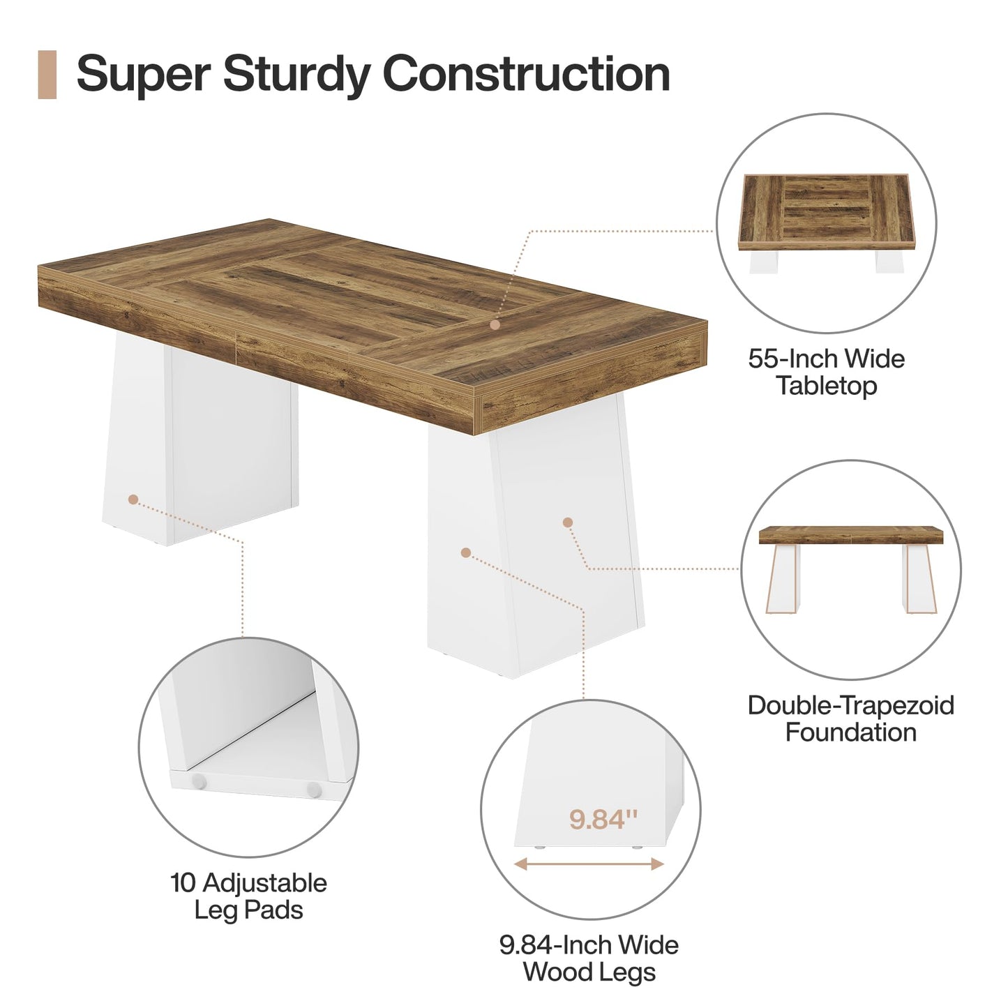 Tribesigns 55" Executive Desk, Wooden Office Desk with Double Pedestal, Modern Simple Computer Writing Table for Home Office, Light Brown
