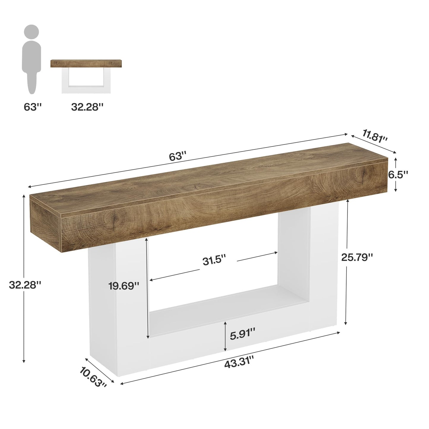 Tribesigns 63" Console Table, Farmhouse 2-Tier Entryway Table with U-Shaped Base, Narrow Long Wood Sofa Table Behind Couch Table for Living Room, Hallway, Foyer, Vintage Brown & Gray | Farmhouse