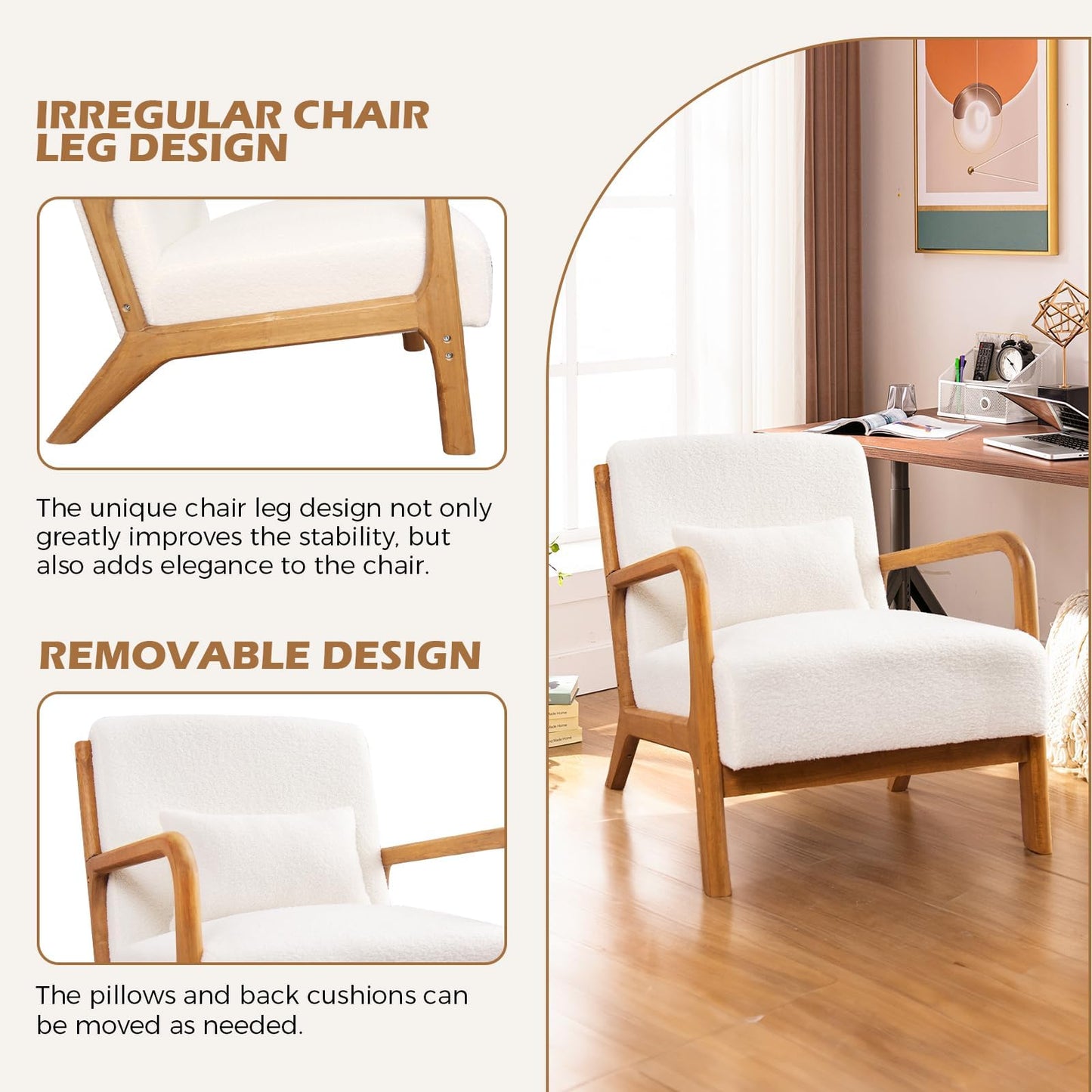 IOMOR Accent Chair Mid Century Modern Chair Linen Fabric Living Room Chairs with Solid Wood Frame Comfy Upholstered and Lumbar Pillow Reading Side Chair Easy Assembly for Bedroom Room (1, Linen Green)