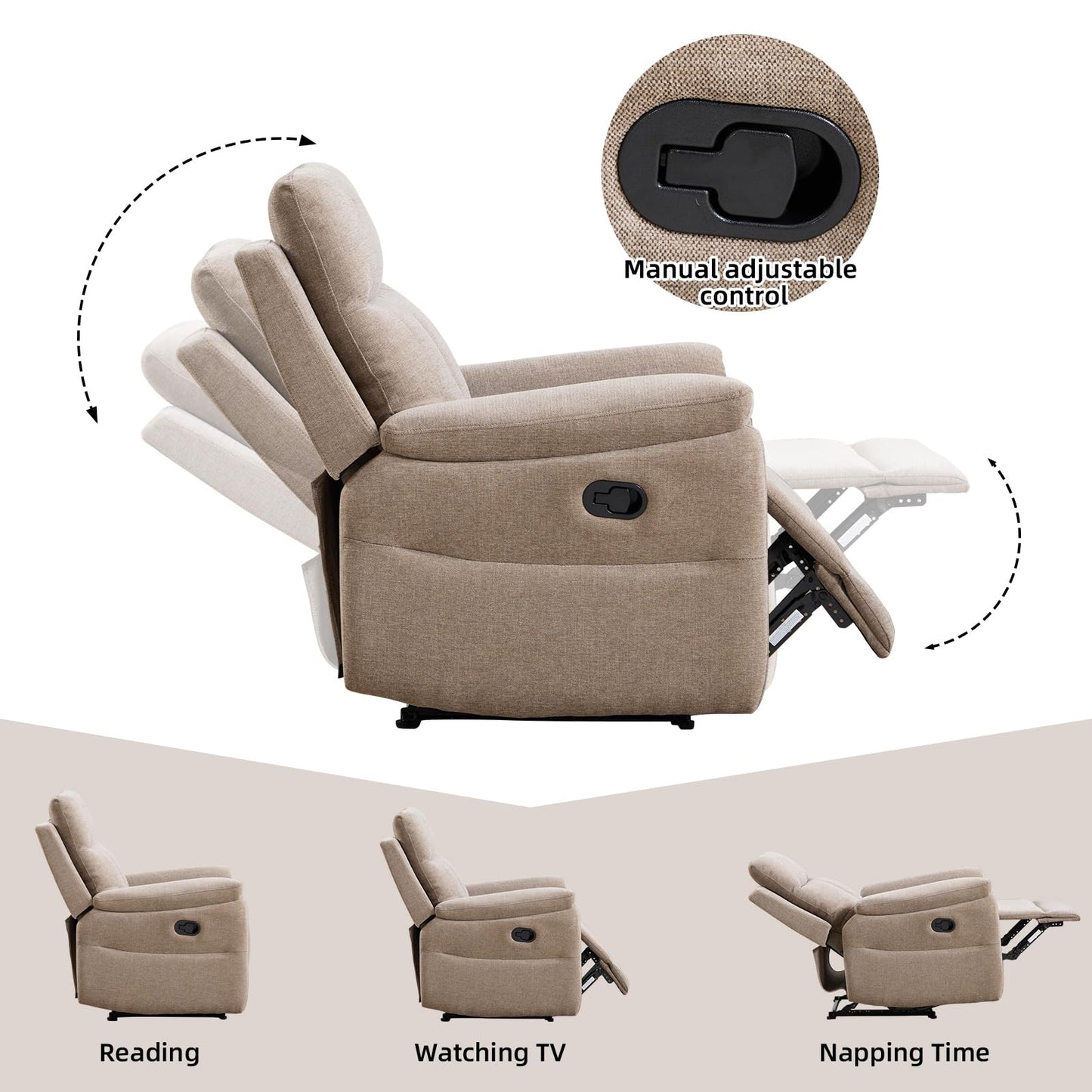 IOMOR Manual Reclining Loveseat, Soft Fabric Loveseat Recliner Couch for Adults with Overstuffed Arms and Back, Double Sofa Recliner for Living Room (Light Gray)