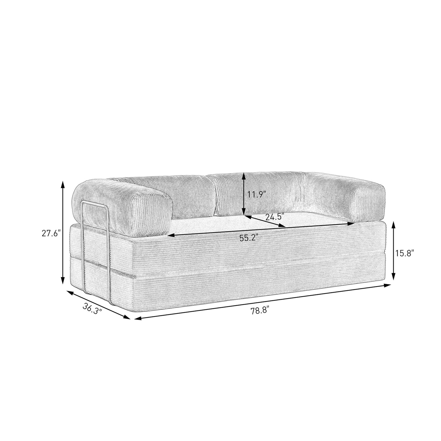 79'' Convertible Sleeper Sofa Bed, 4-in-1 Corduroy Folding Floor Couch, No Assembly Modular Boneless Loveseat with Pull Out Bed, Comfy Foldable Sofa Bed for Living Room Bedroom Guest Room, Gray