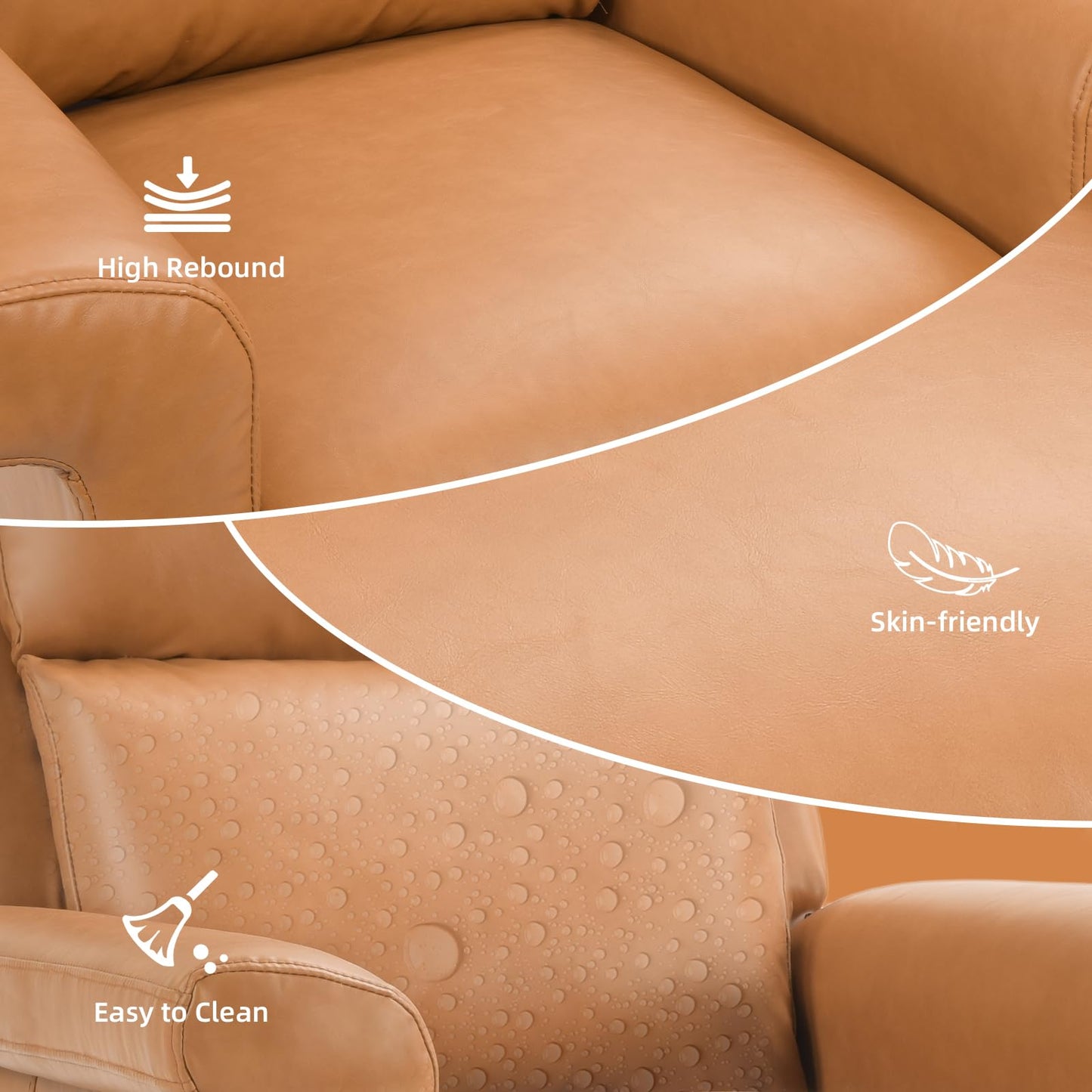 IOMOR Push Back Recliner Chair, Faux Leather Lounge Armchair with Footrest, Decoration Single Sofa Accent Chair for Living Room, Bedroom, Small Spaces (1, L-Brown)